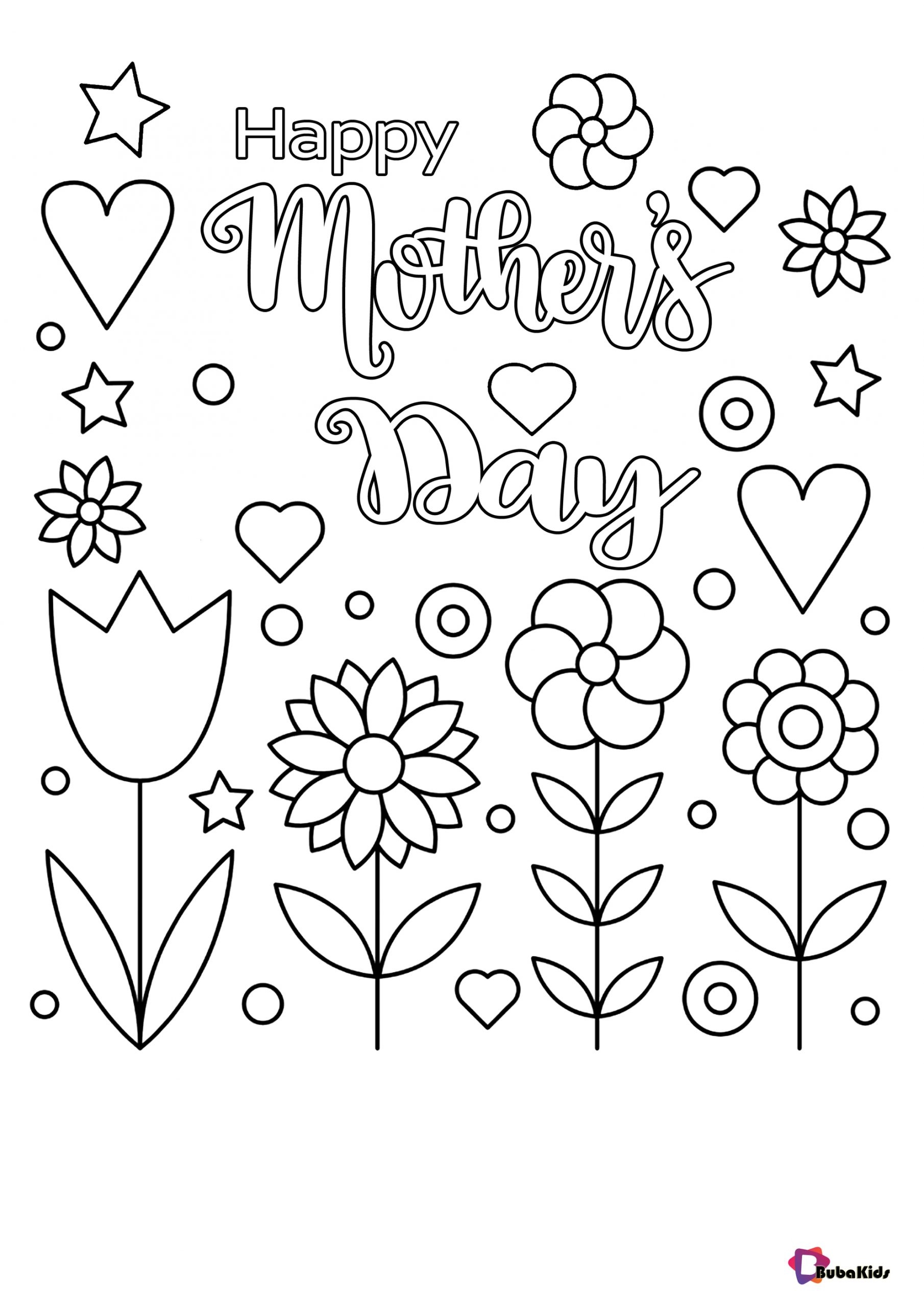Happy Mother S Day Coloring Pages Happy Tulips Flowers Hearts BubaKids