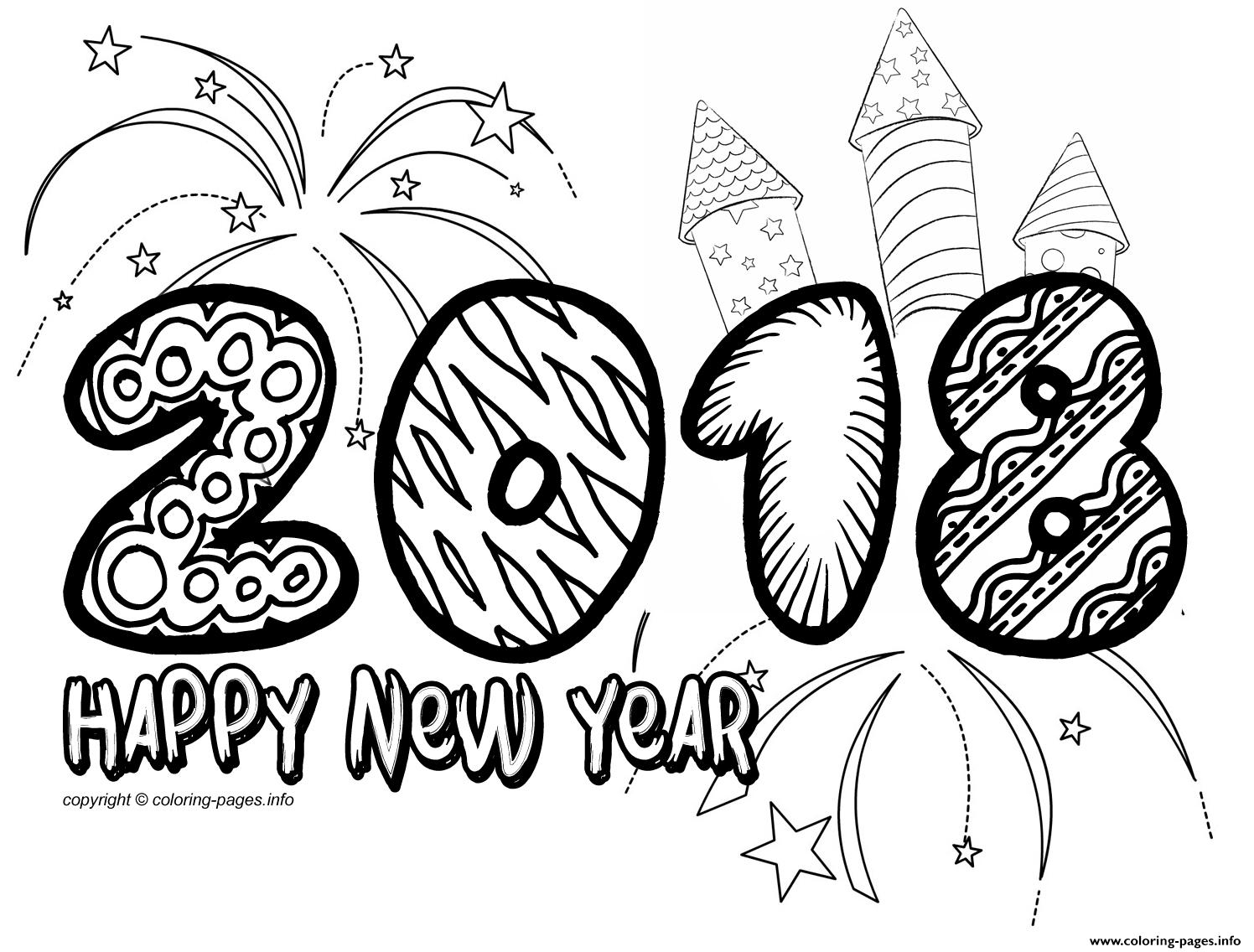 Happy New Year 2018 Doodle Coloring Page Printable