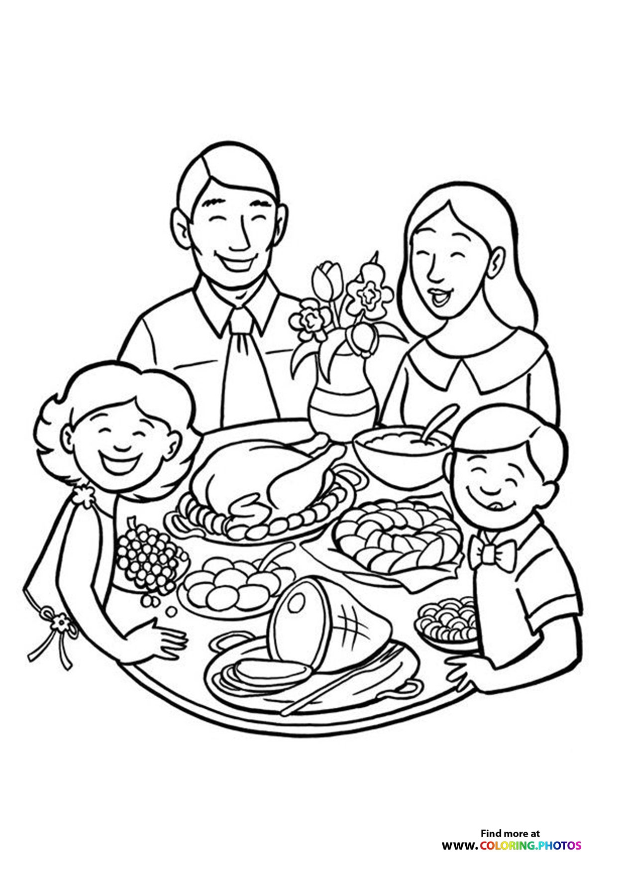 Happy Thanksgiving Day Family Dinner Coloring Pages For Kids