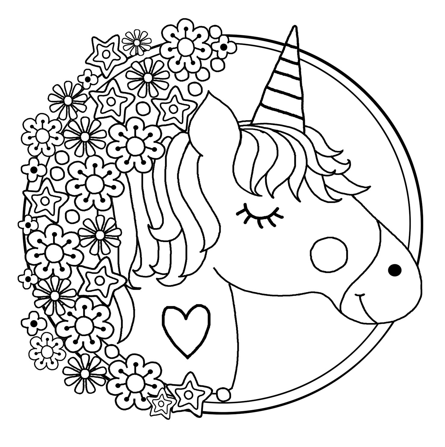 Unicorn Head Coloring Pages