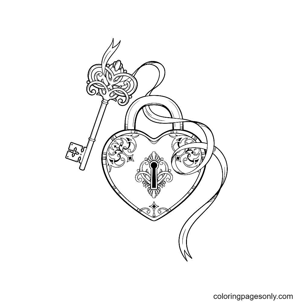Heart And Key Coloring Pages Coloring Pages