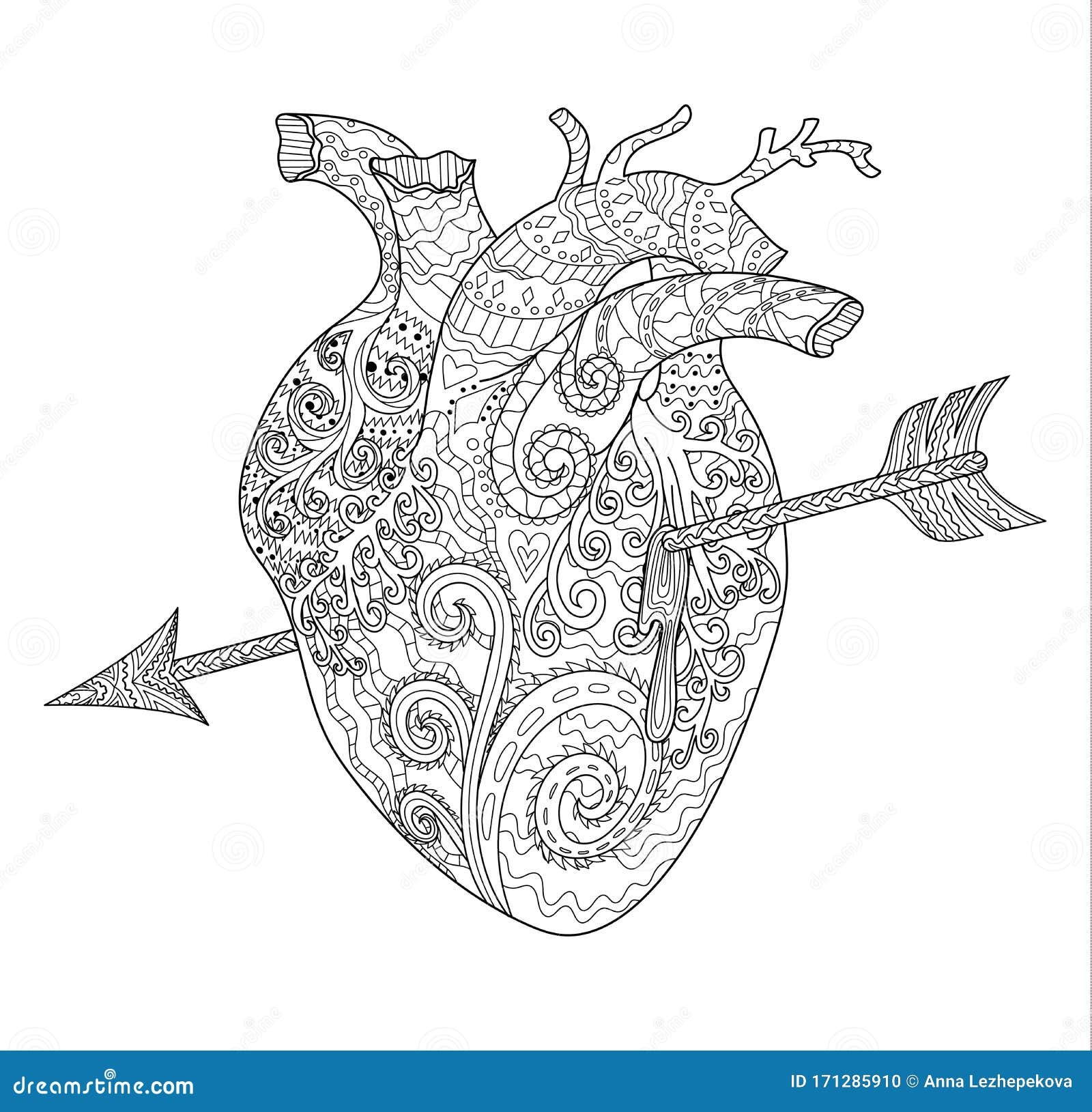 Human Patterned Heart For Coloring Book Stock Illustration Illustration Of Grownups