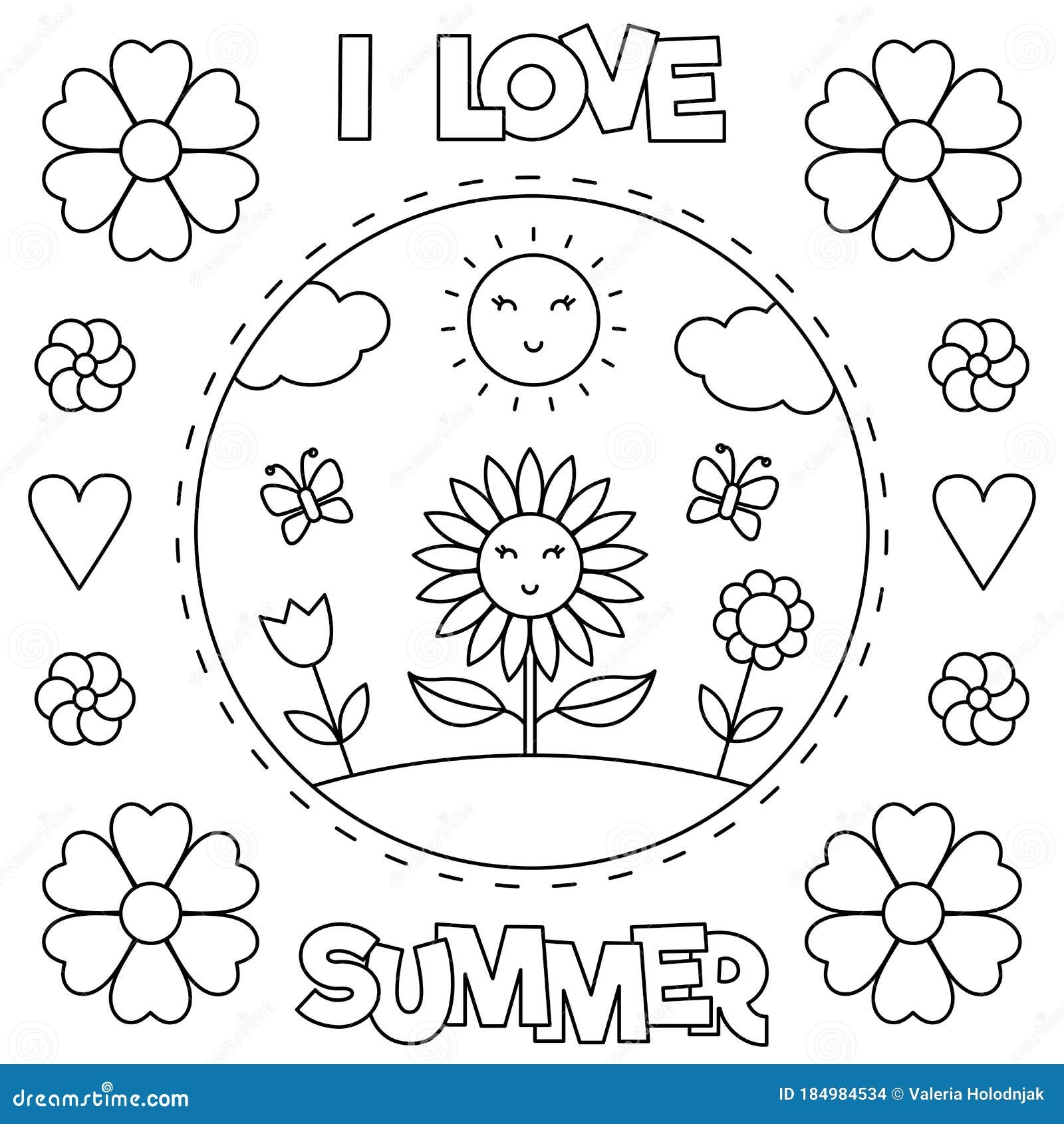 I Love Summer Coloring Page Black And White Vector Illustration Stock Vector Illustration