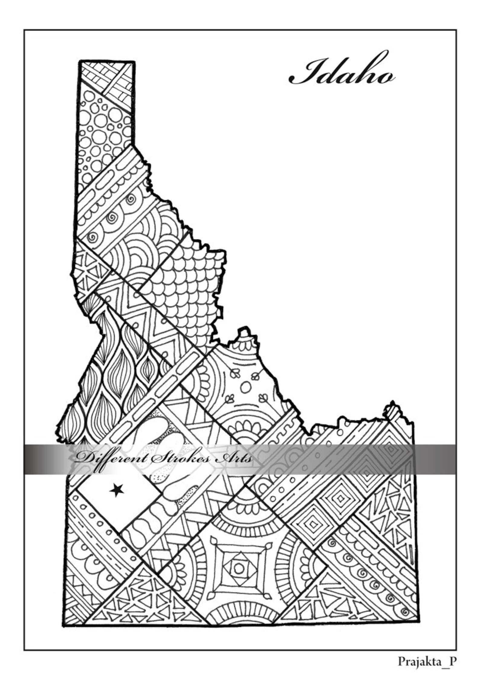 Idaho State Map Coloring Page For Adults Patriotic Printable Etsy