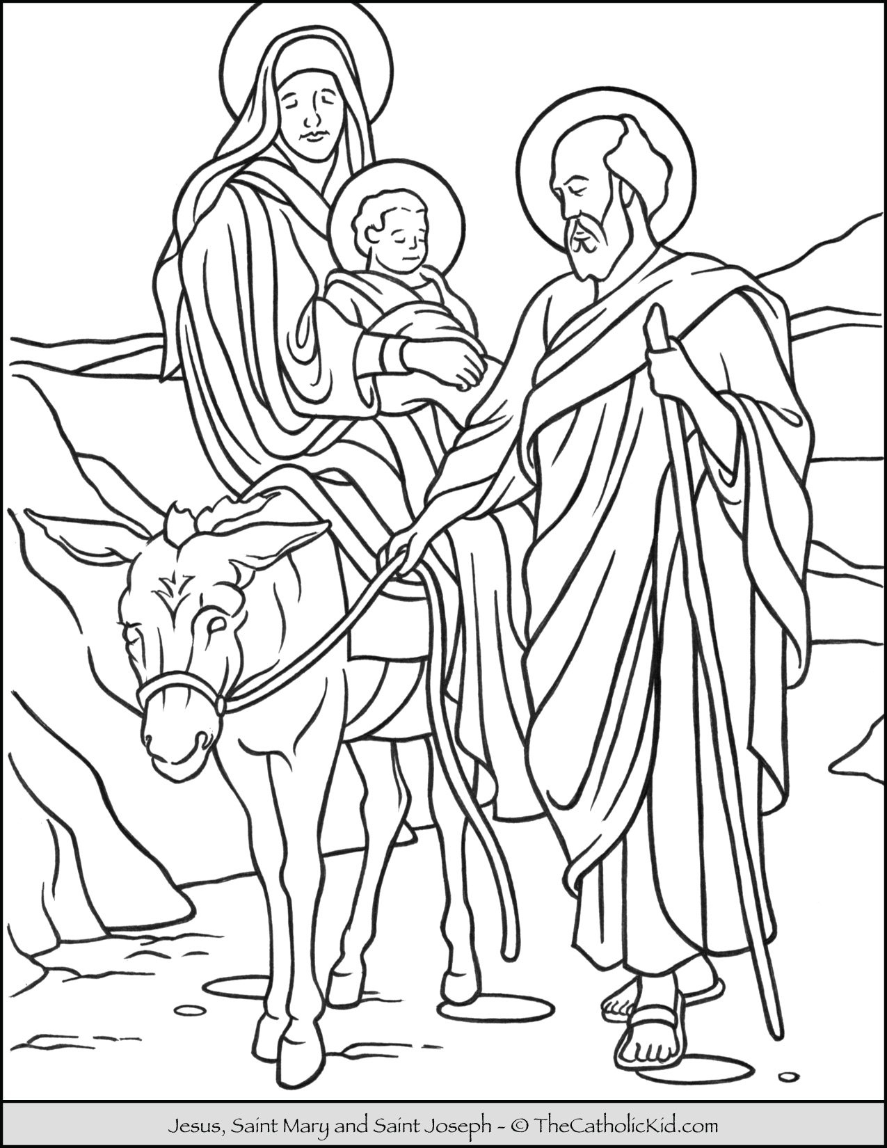 Jesus Mary Joseph Holy Family Coloring Page TheCatholicKid