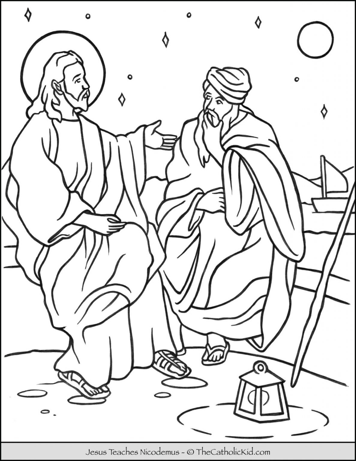 Jesus Teaches Nicodemus Coloring Page TheCatholicKid