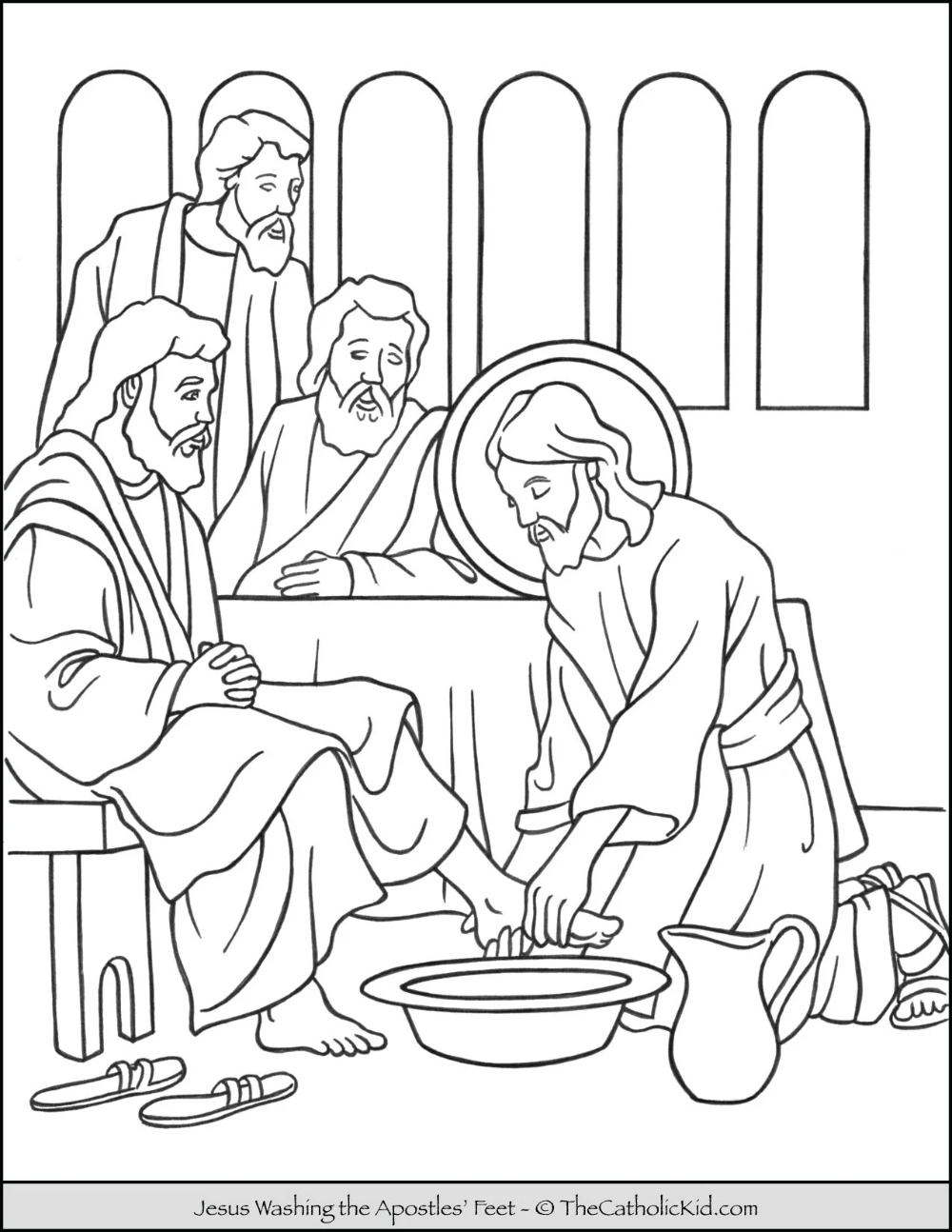 Jesus Washing The Apostles Feet Coloring Page Thecatholickid Com Artofit