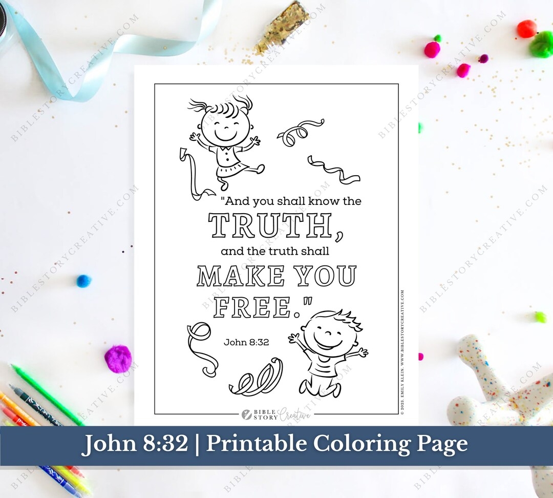 John 8 32 Bible Verse Printable Coloring Page For Kids KJV Sunday School Scripture PDF Digital