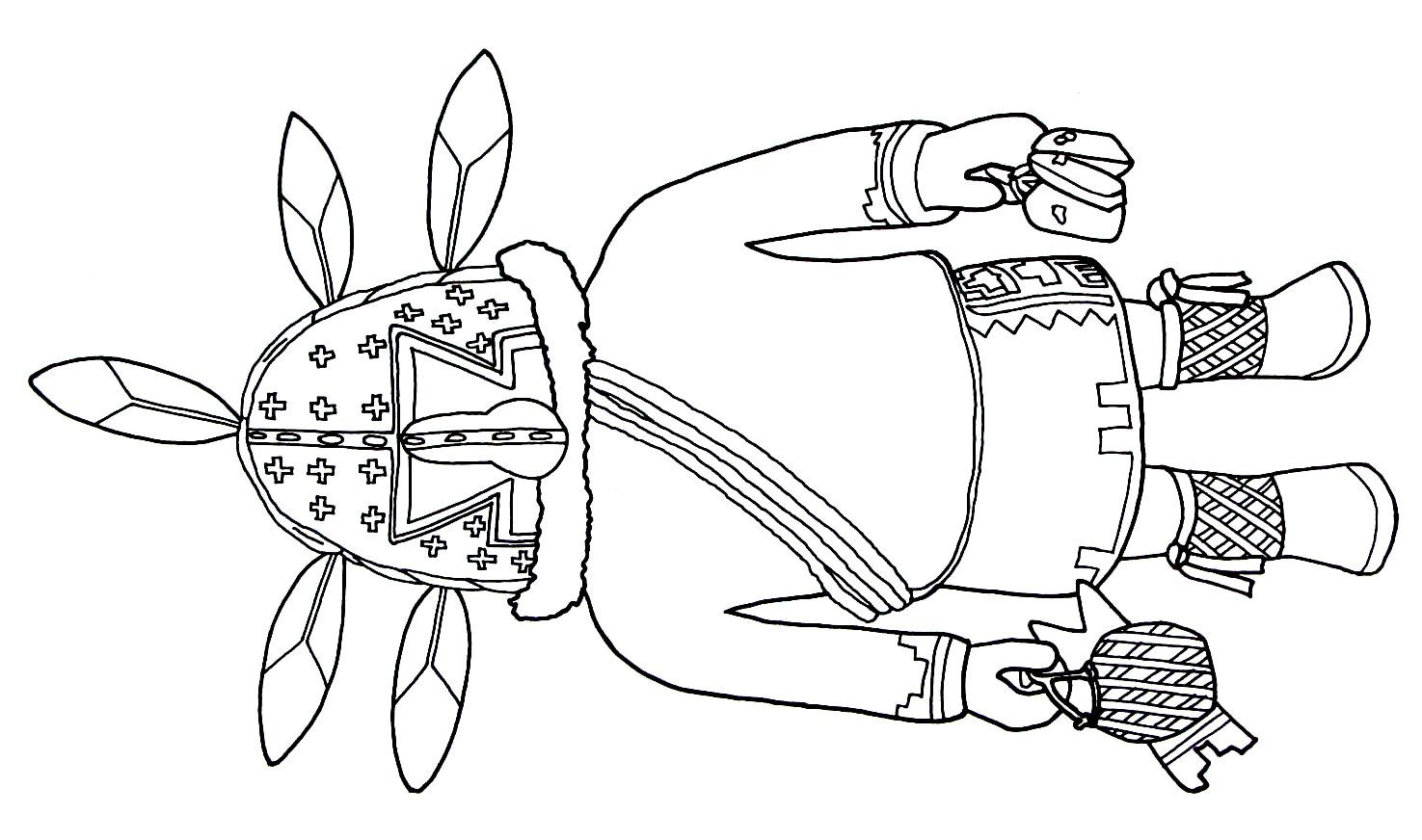 Kachina Doll Representing Ahola From The Hopi Indians Printable Coloring Book Page Coloring