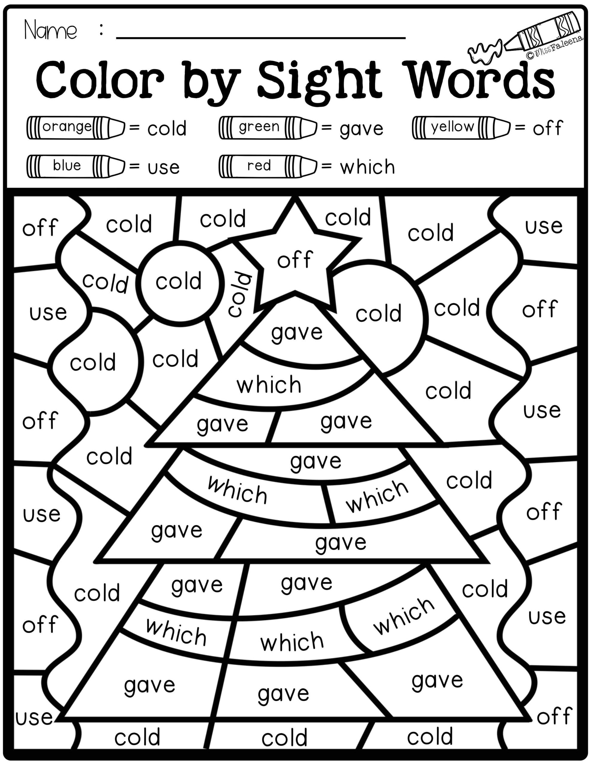 Kindergarten Free Printable Color By Sight Word