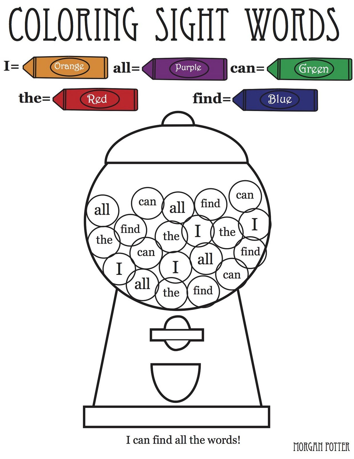 Kindergarten Free Printable Color By Sight Word