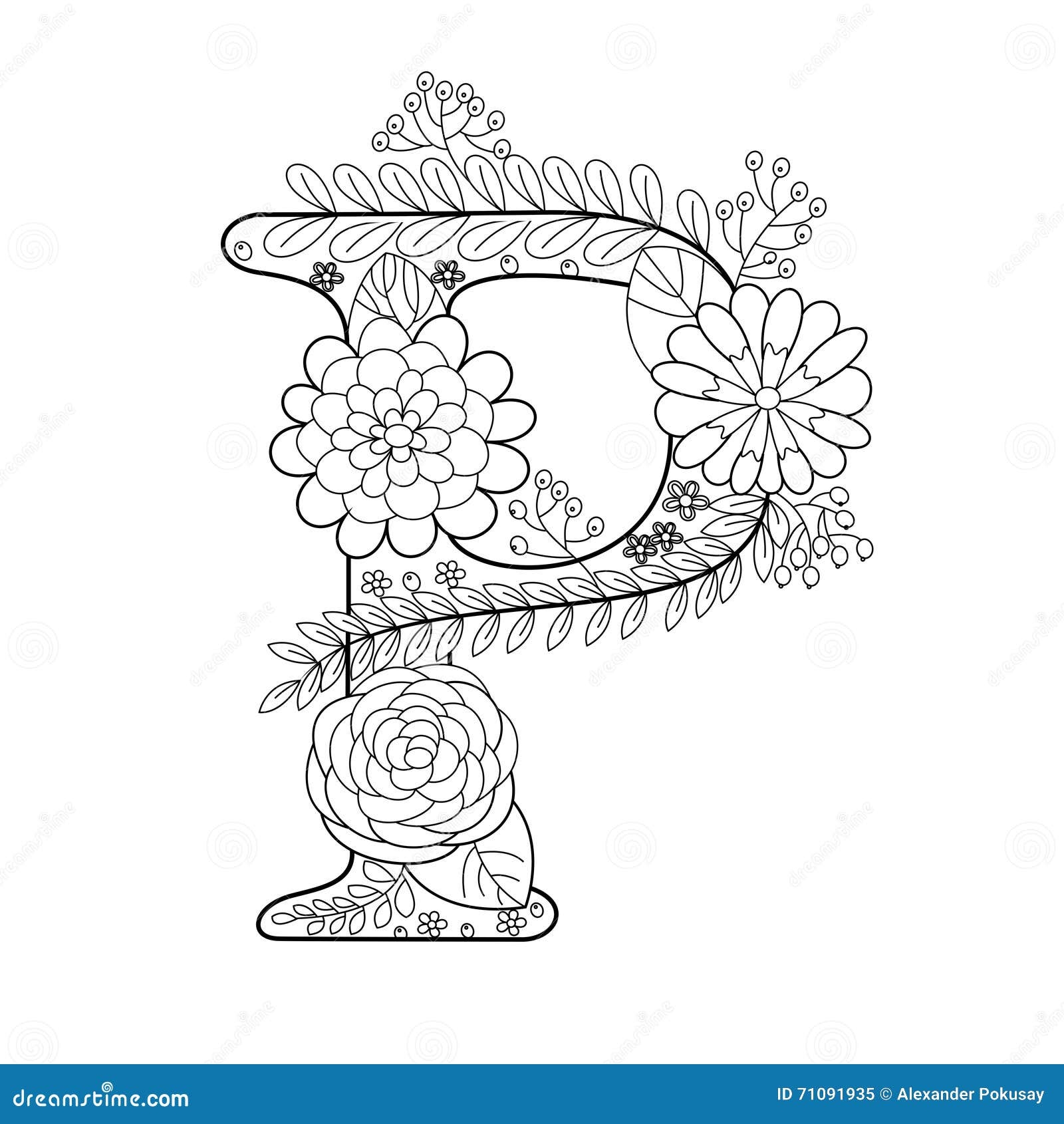 Letter P Coloring Book For Adults Vector Stock Vector Illustration Of Graphic Black 71091935