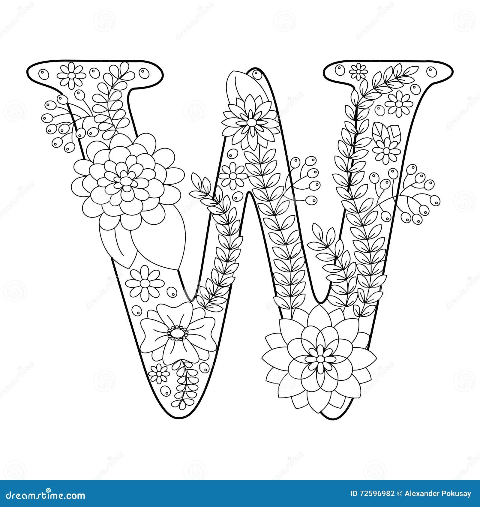 Letter W Coloring Book For Adults Vector Stock Vector Image 72596982