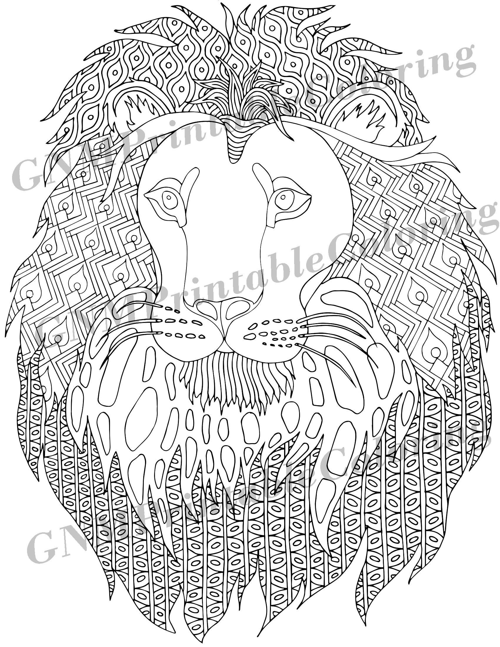 Lion PDF Zentangle Coloring Page Therapy Coloring Digital Download Printable Adult
