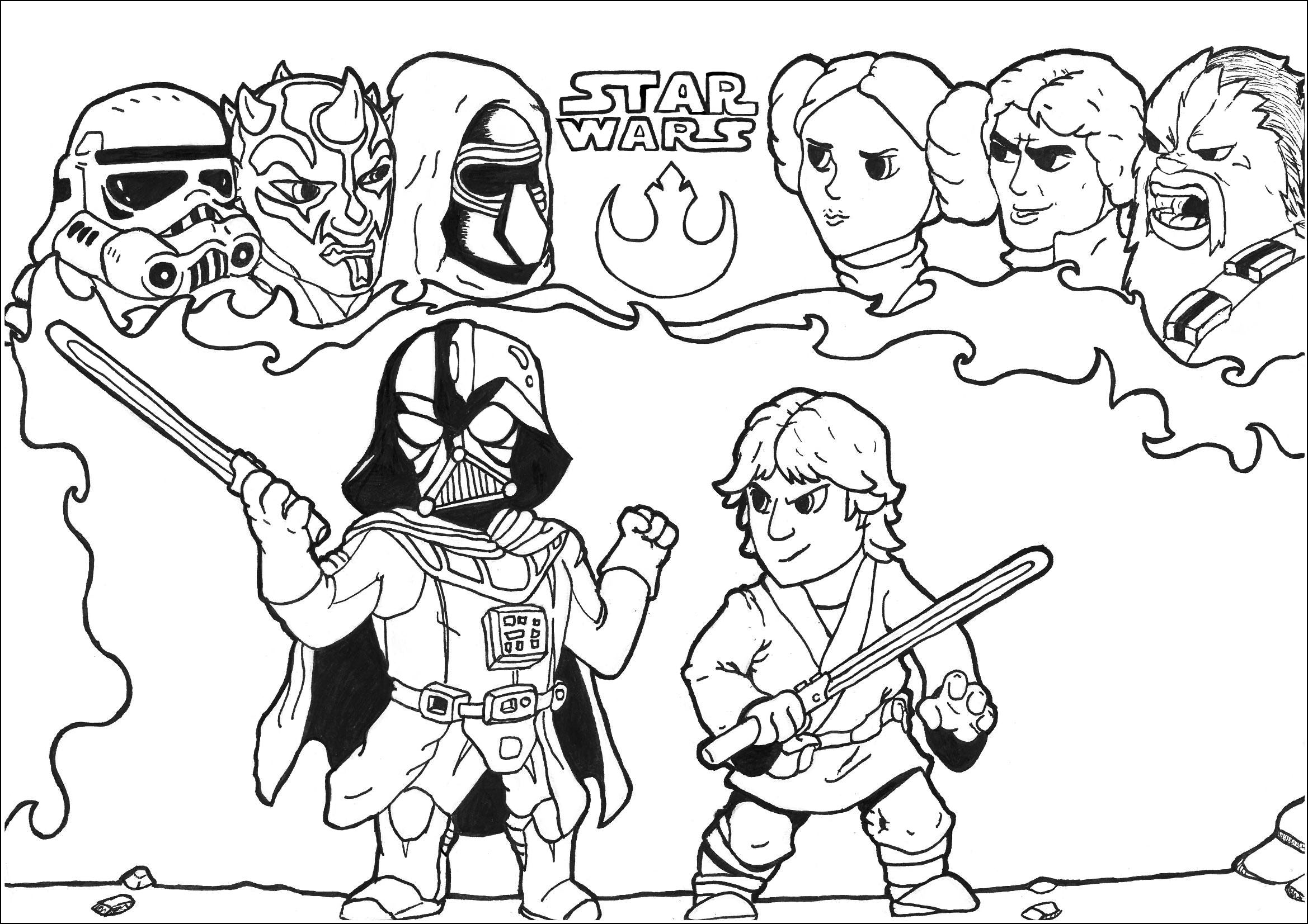 Luke Vs Darth Vader And Other Characters From The Saga Star Wars Coloring Pages For Kids