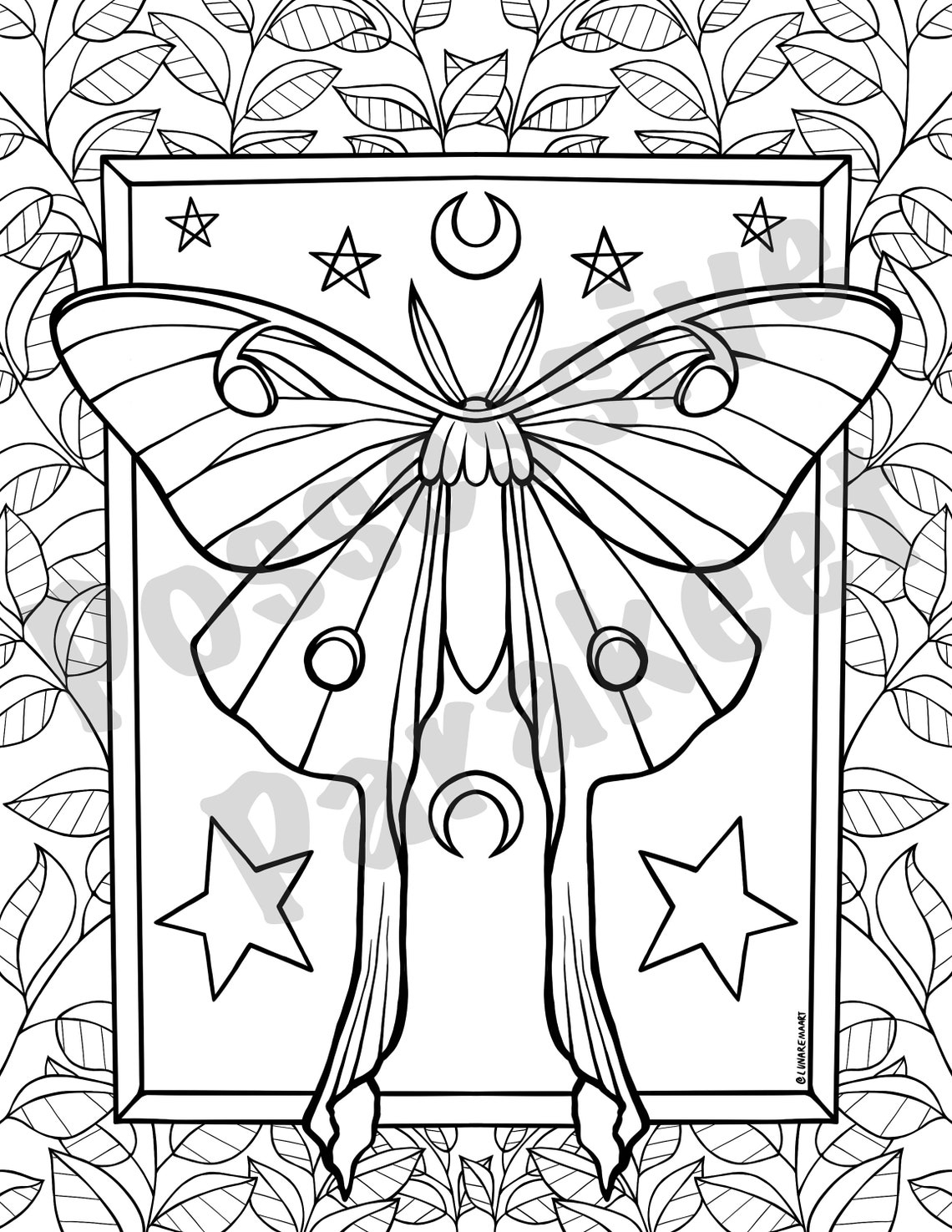 Luna Moth Coloring Page Download Etsy Australia