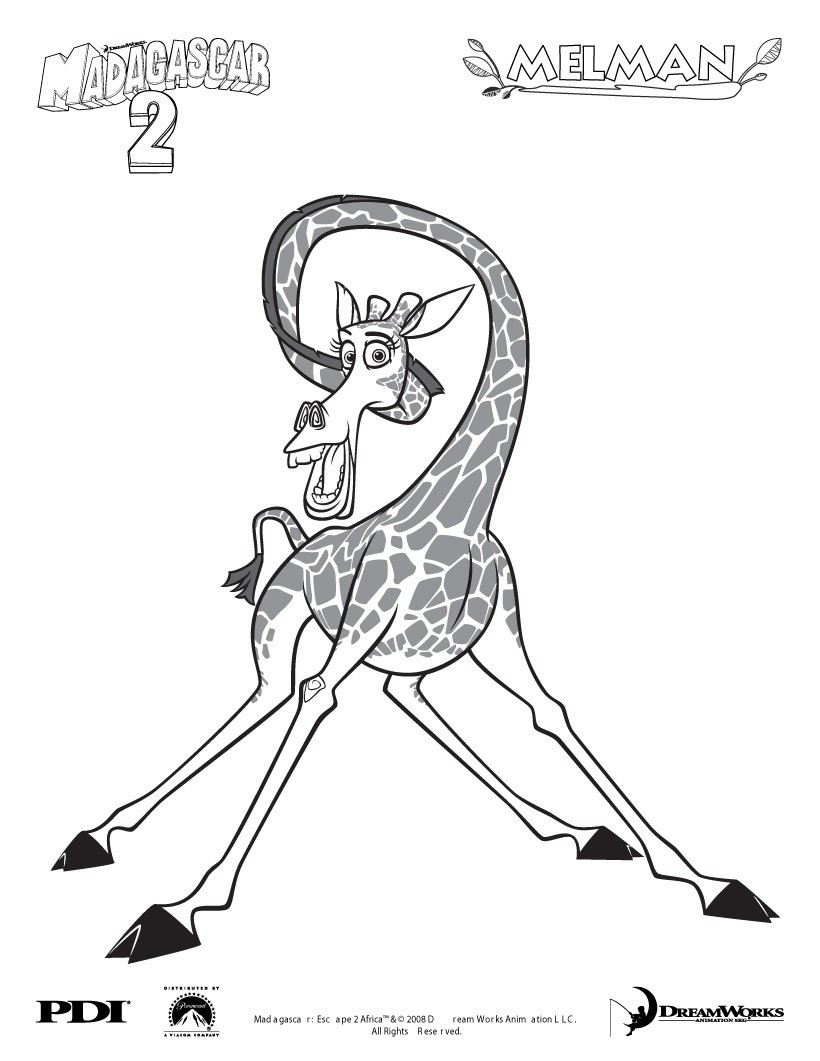 Madagascar 2 Melman The Giraffe Coloring Pages Hellokids