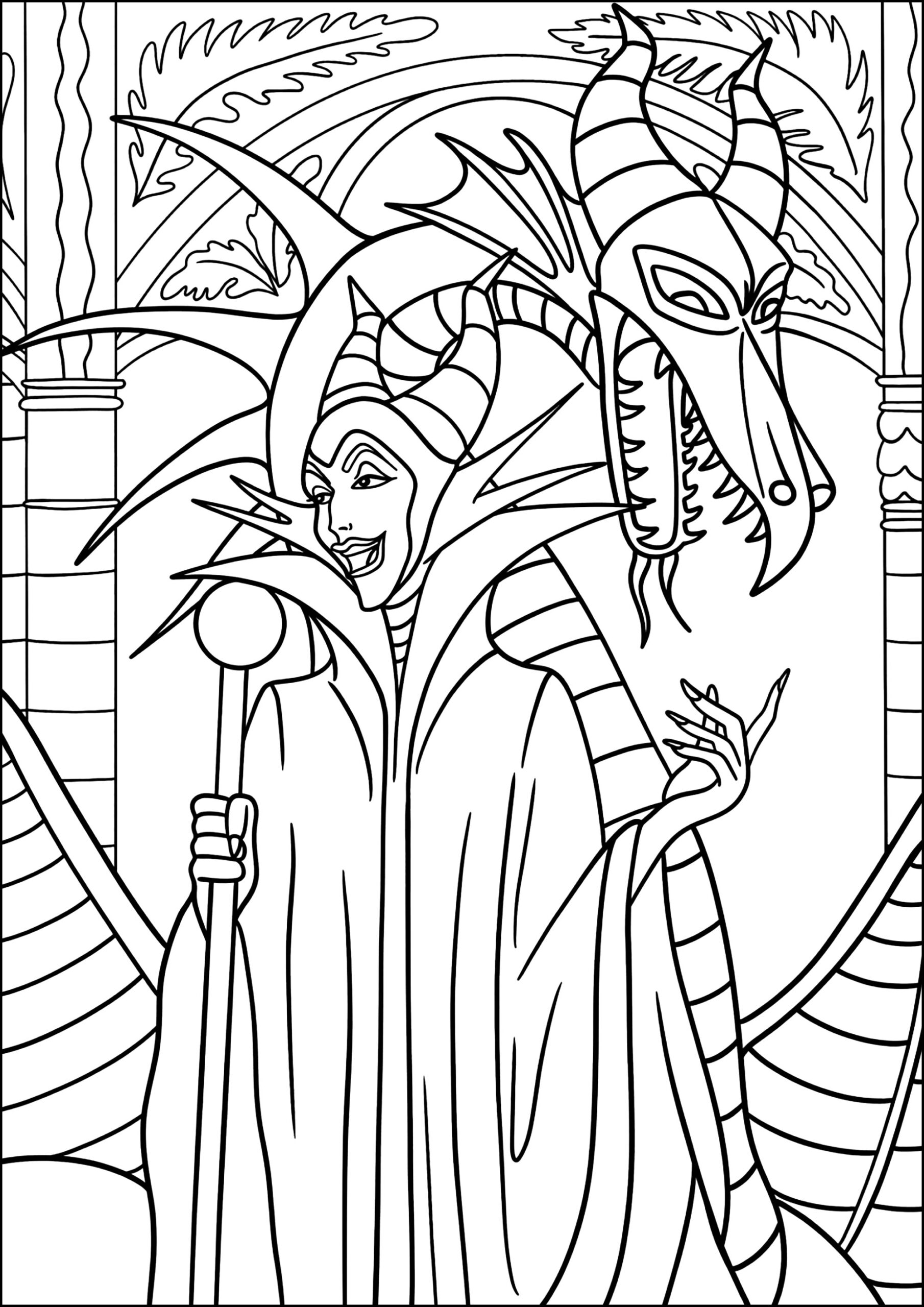 Maleficent And The Dragon Sleeping Beauty Coloring Pages For Kids