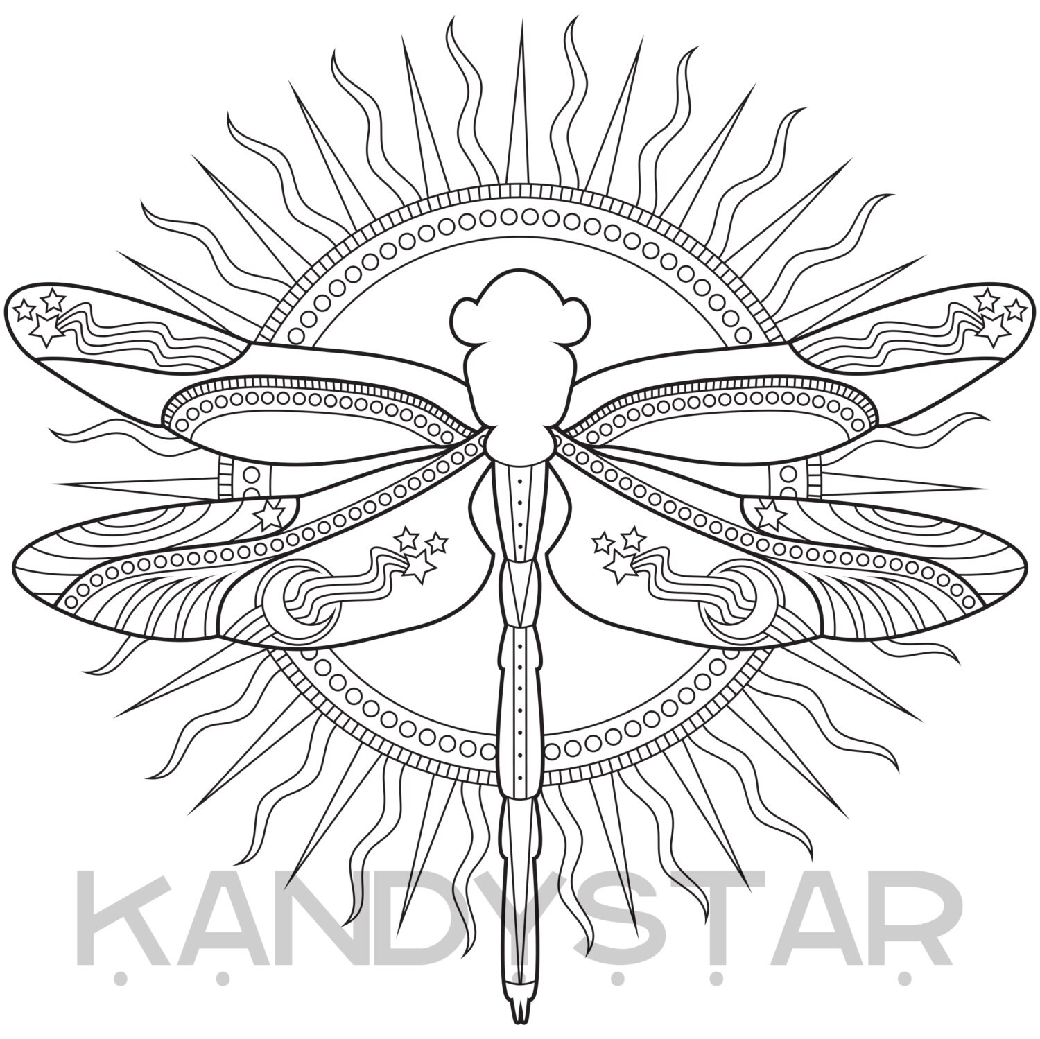 Mandala Coloring Page Dragonfly Printable Etsy