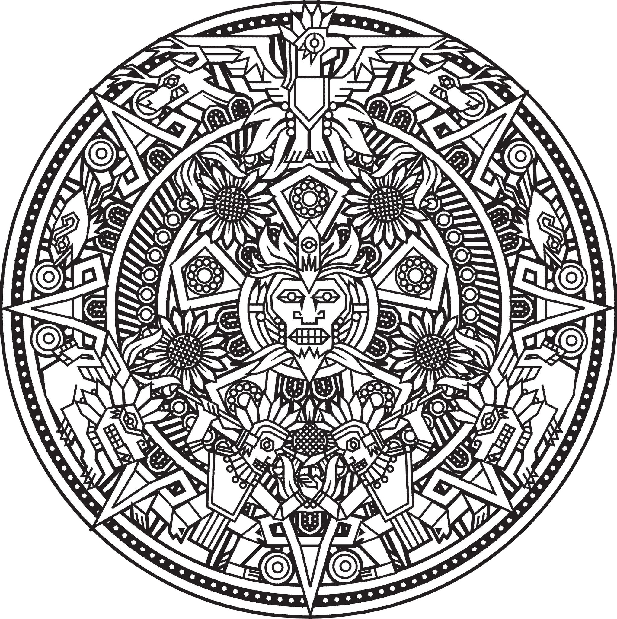 Mandala Inca Or Maya God To Color By Bigredlynx Mandalas Adult Coloring Pages