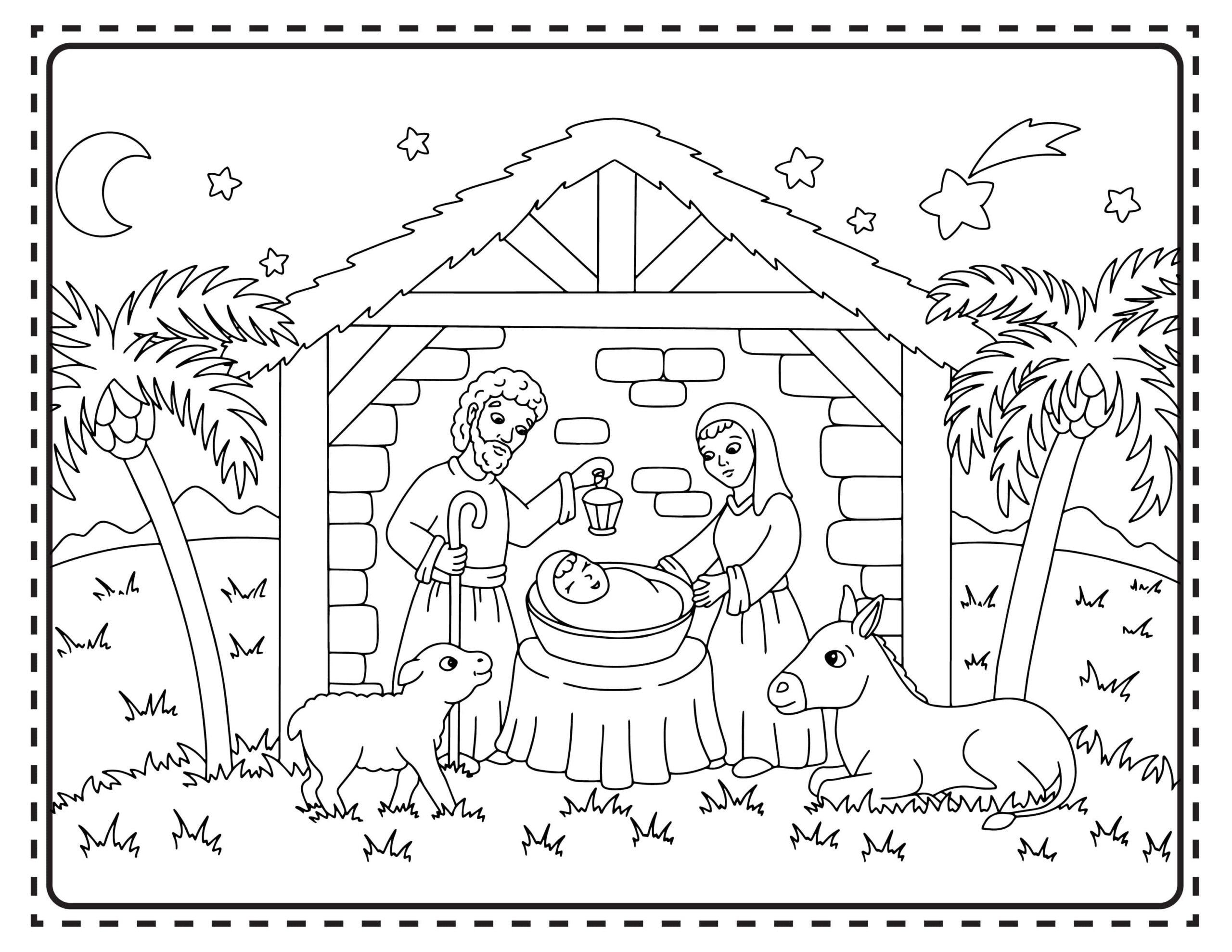 Manger Scene Coloring Sheet