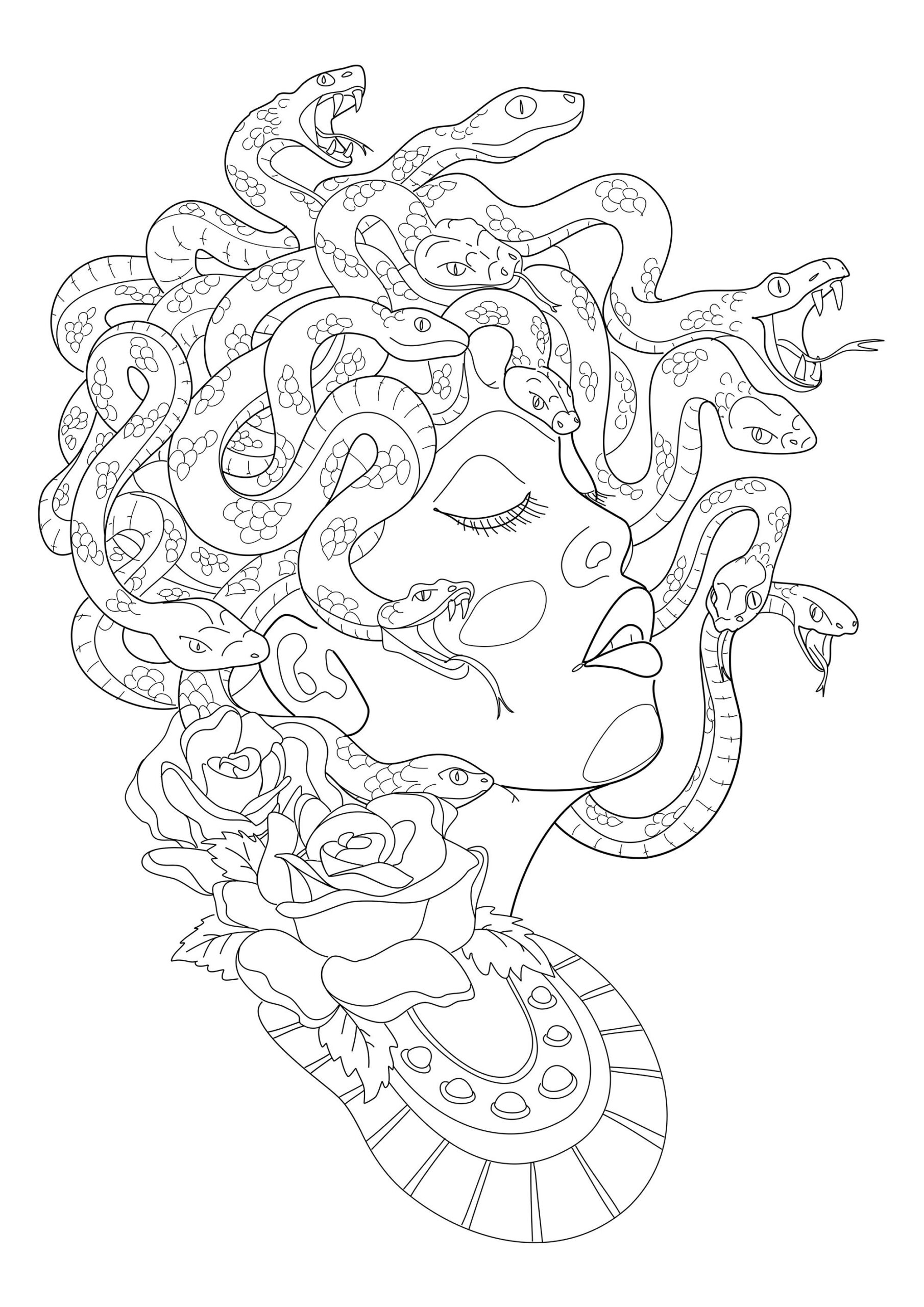 Medusa And Her Snake Hair Ancient Greece Greek Mythology Coloring Pages For Adults