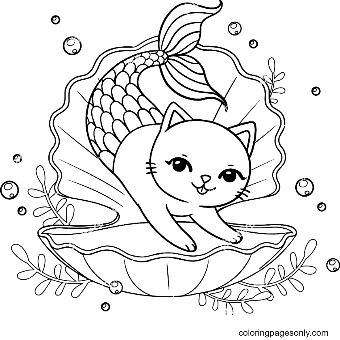 Mermaid Cat Coloring Pages Coloring Home