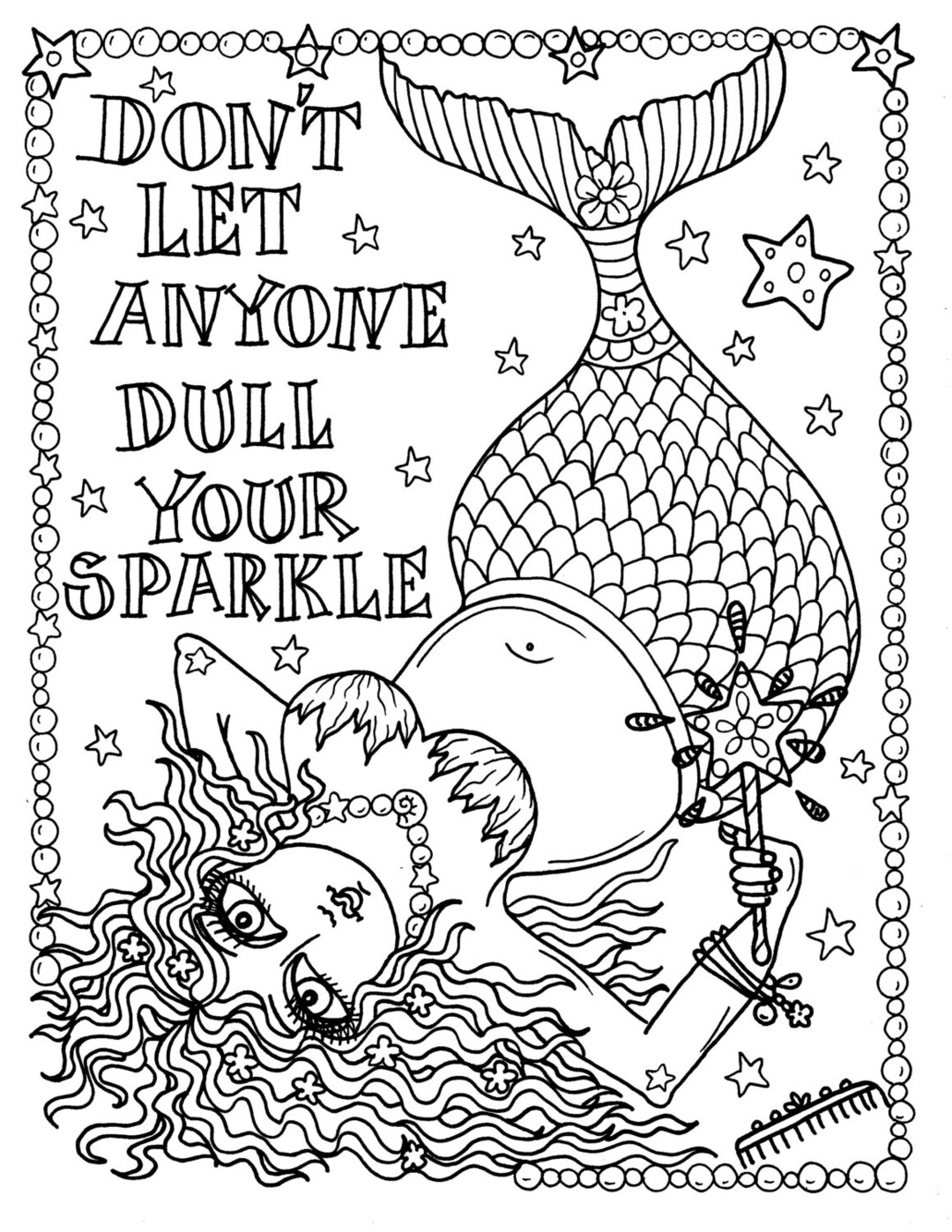 Mermaid Instant Download Fantasy Coloring Page Adult Coloring Pages Digi Stamp Etsy