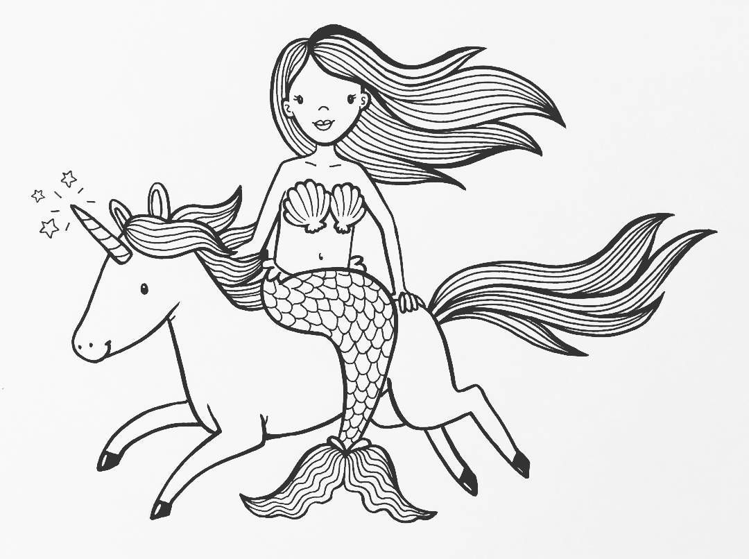 Unicorn And Mermaid Coloring Pages