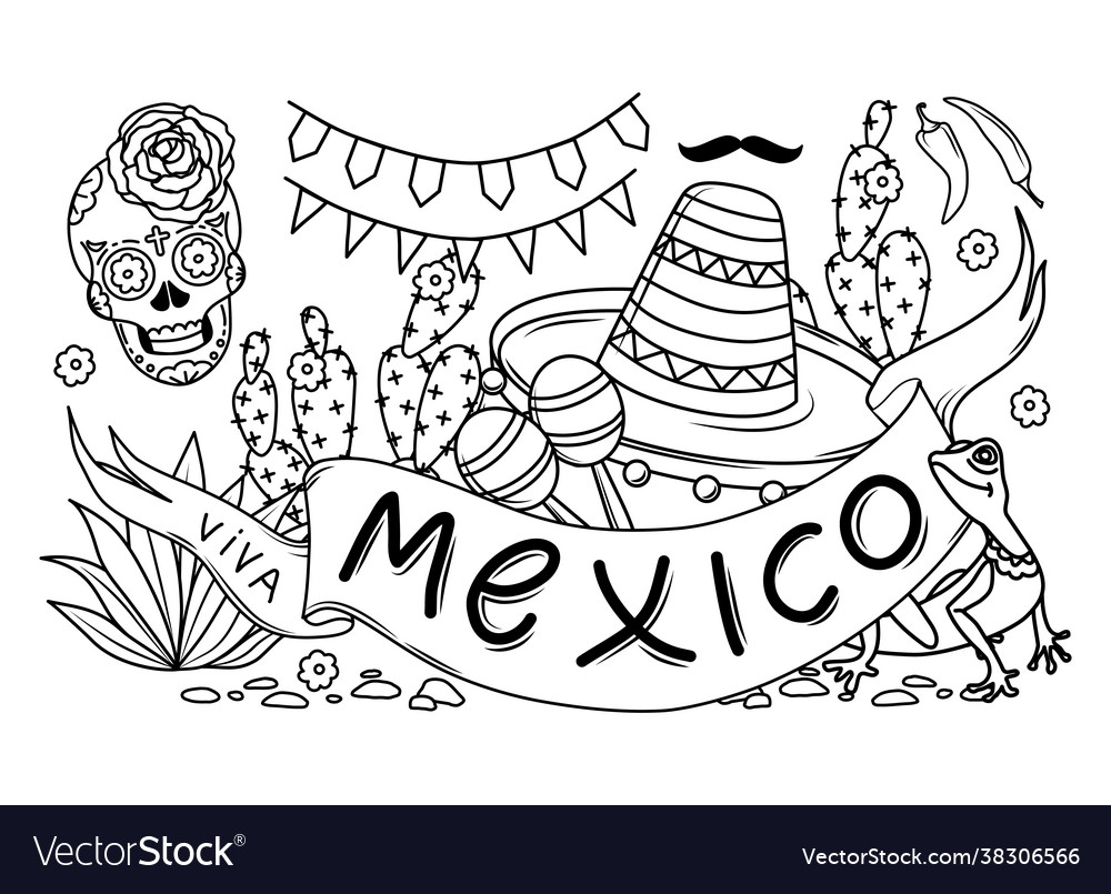 Mexico Coloring Book For Adults The Elements Vector Image
