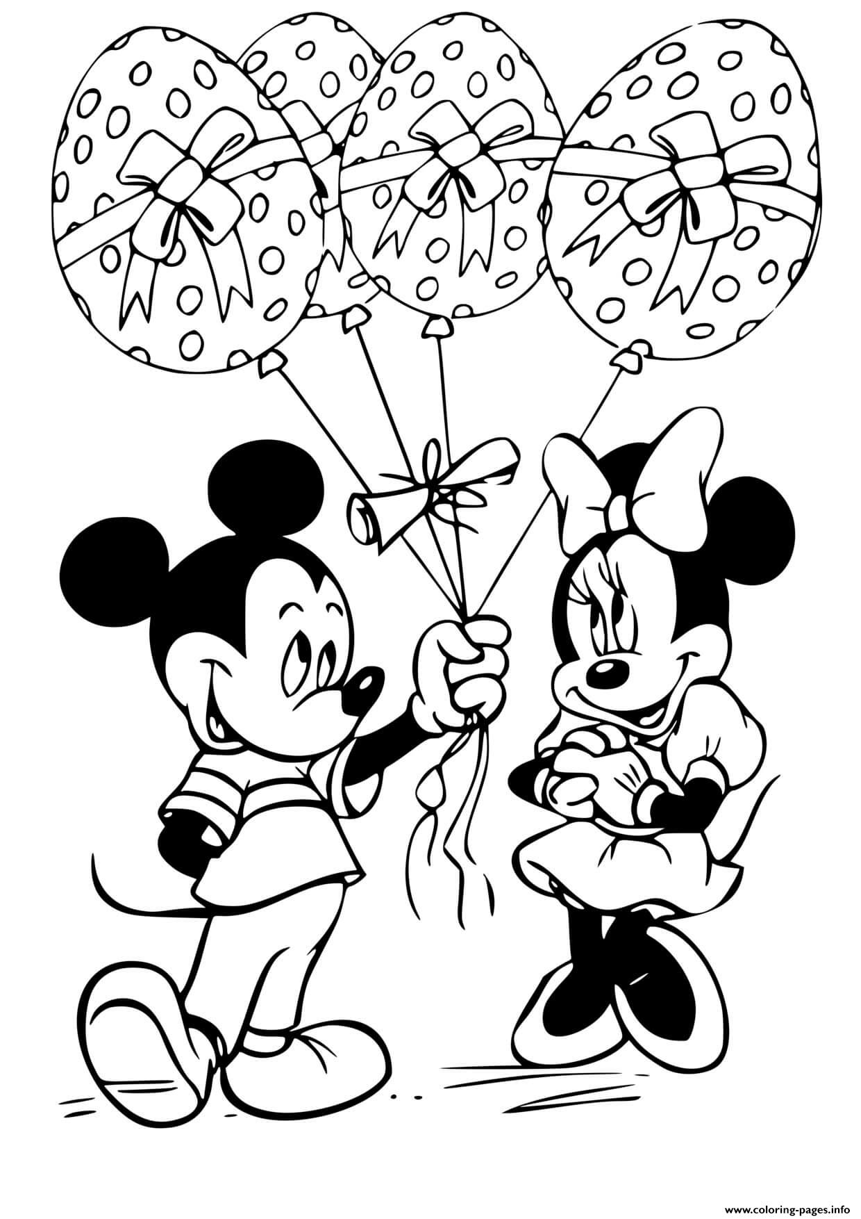 Mickey Mouse Minnie Mouse Easter Egg Balloons Coloring Page Printable