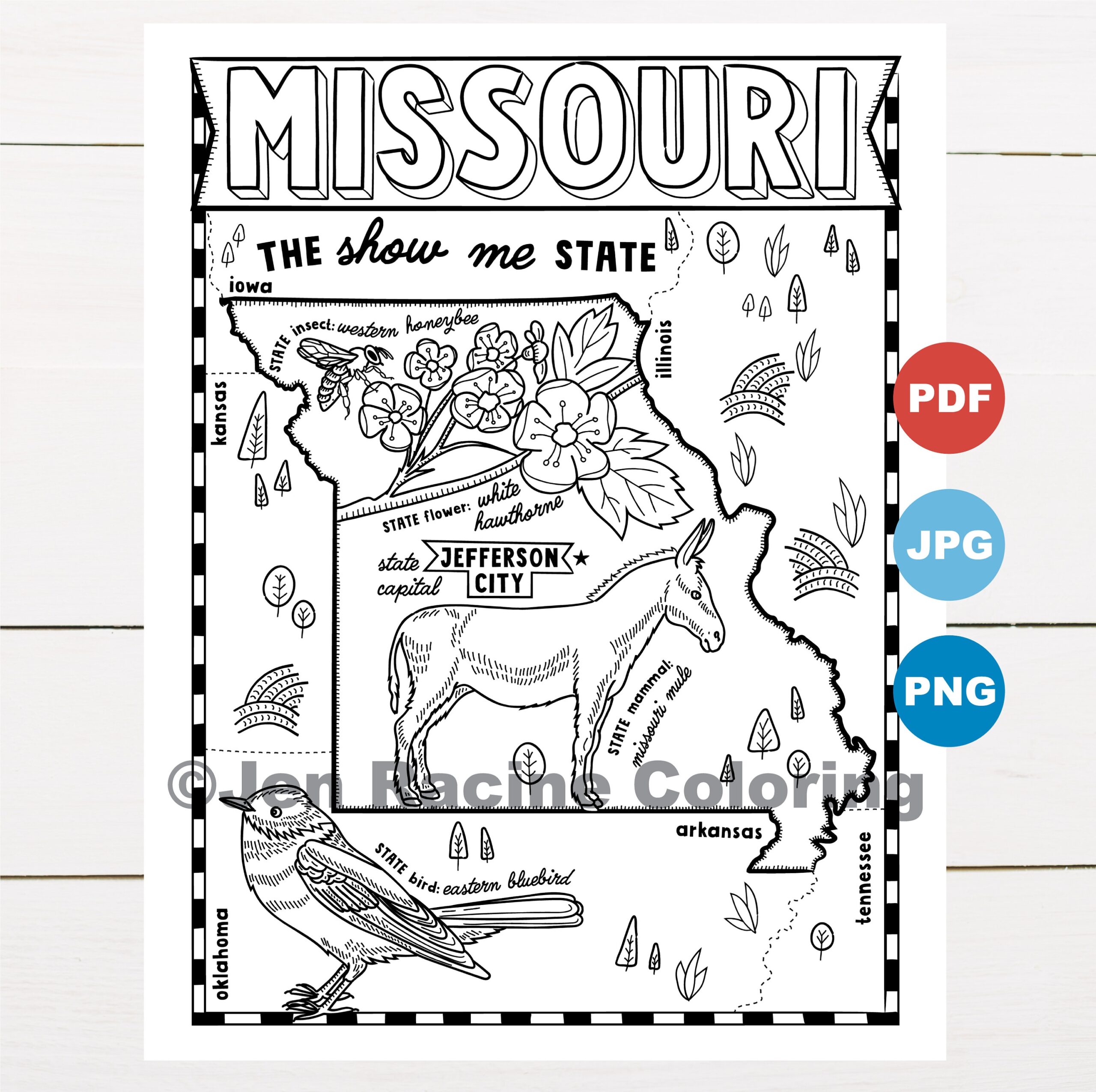 Missouri Coloring Page United States State Map Wildlife Etsy UK