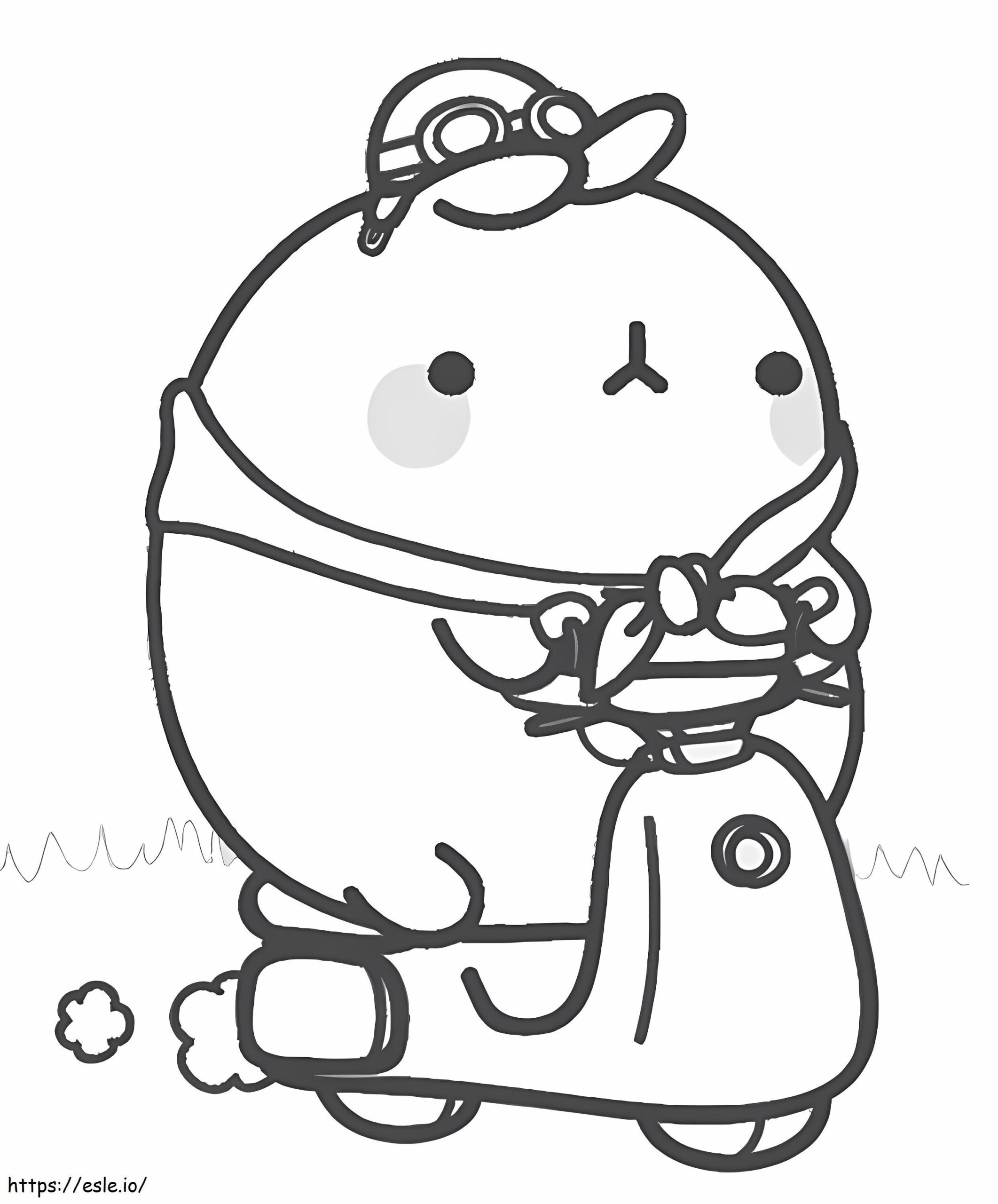Molang On Motobike Coloring Page