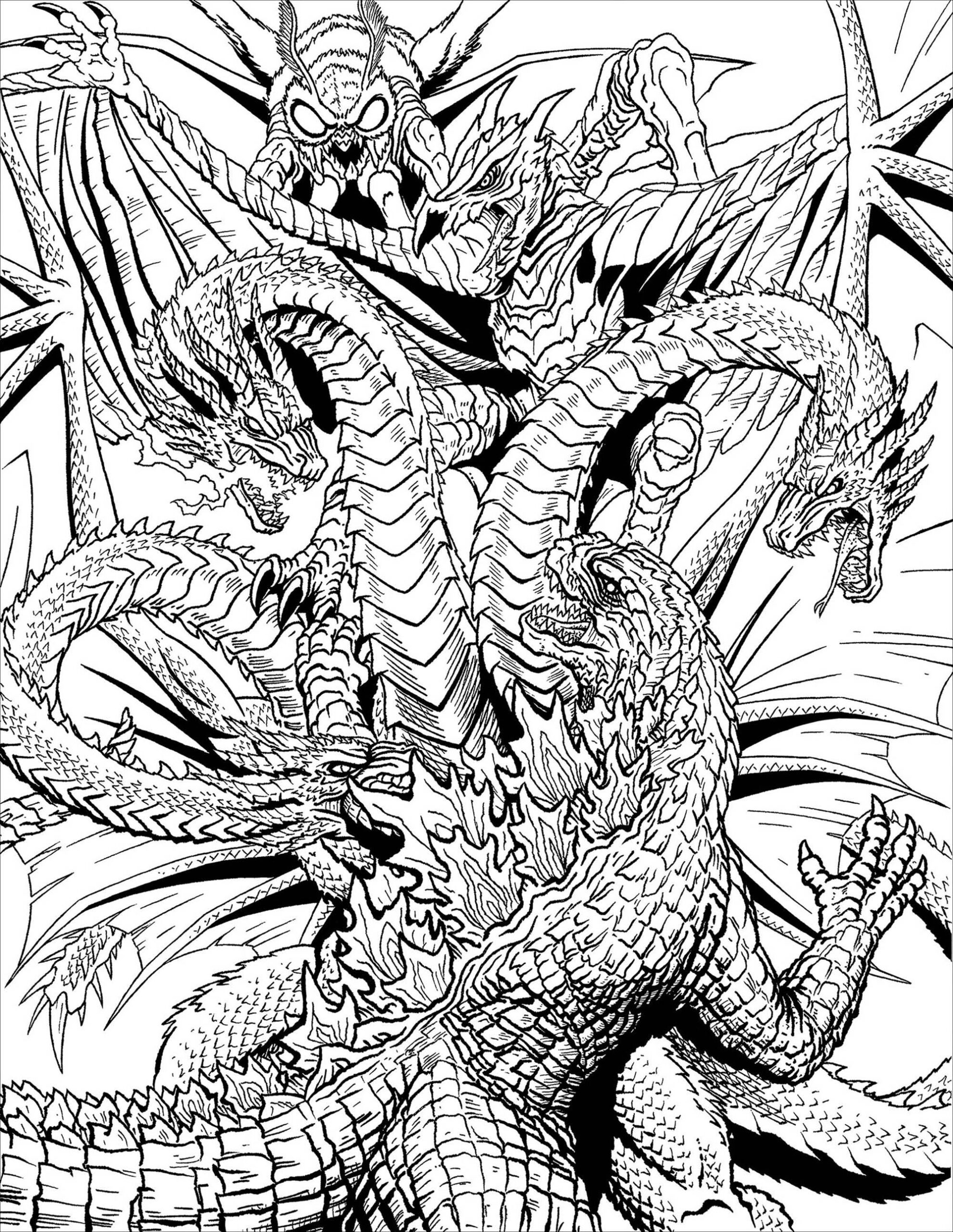 Monster Vs Dragon Myths Legends Coloring Pages For Adults