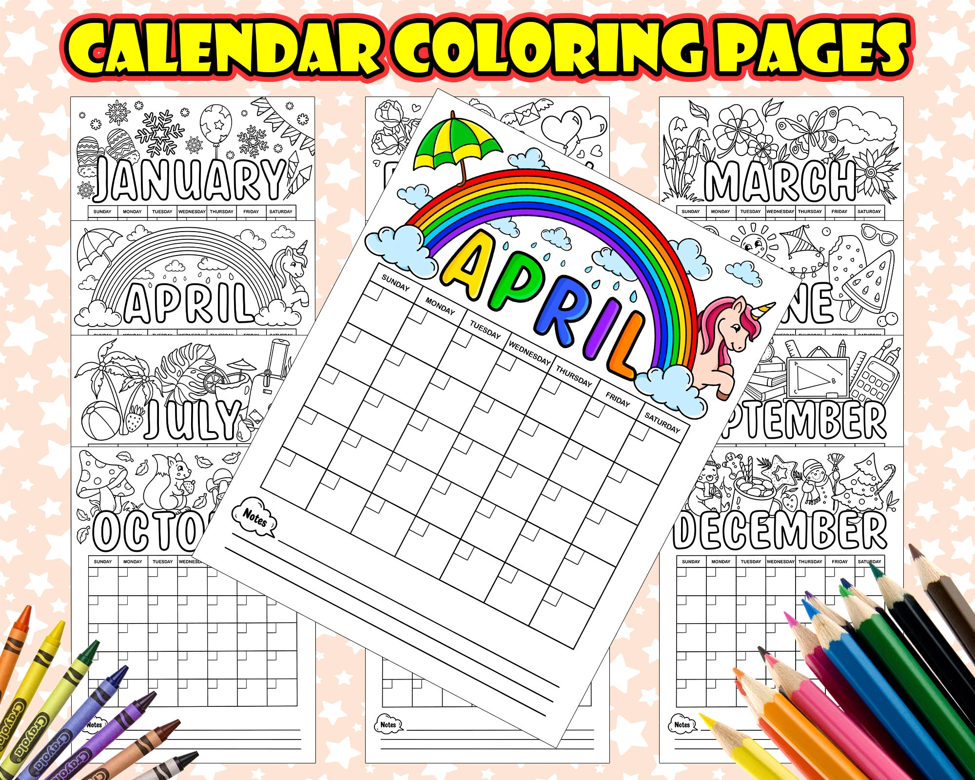 Monthly Calendar Coloring Pages