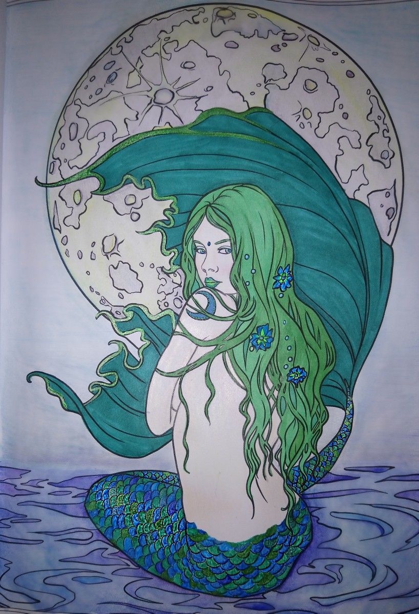 Moon Mermaid From Mermaids Calm Ocean Coloring Collection Volume 2 By Selina Fenech Mermaids