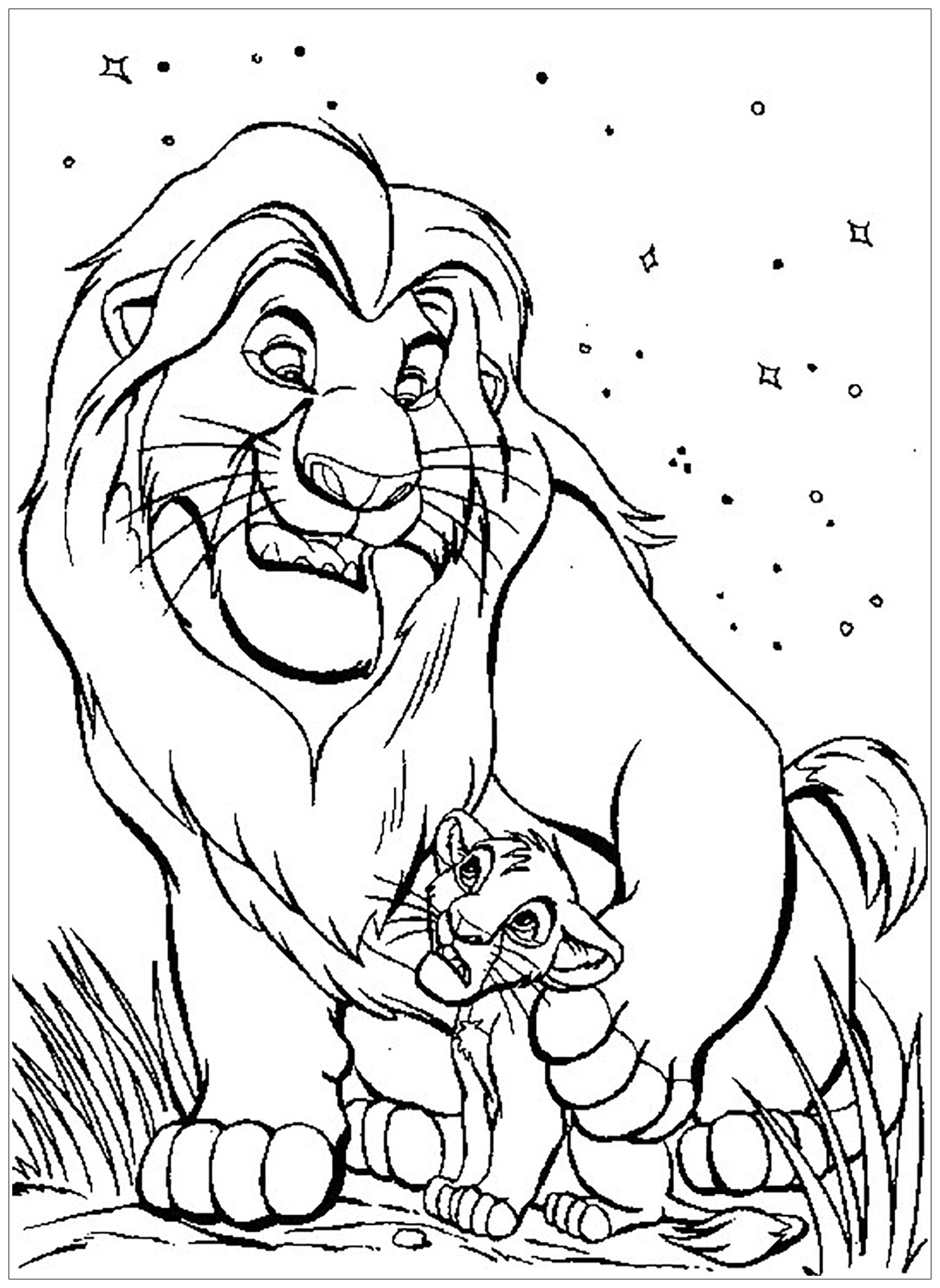 Mufasa With Simba The Lion King Coloring Pages For Kids