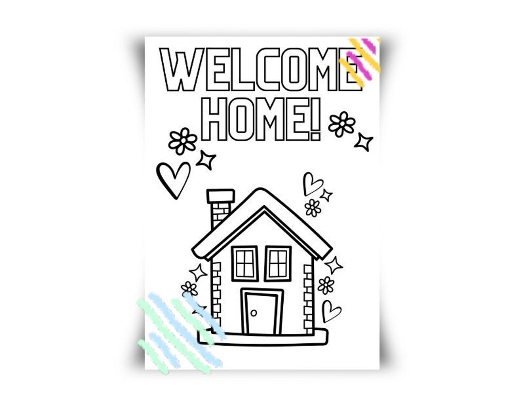 New Home Coloring Sheet Adult And Child Welcome Home Open House Coloring Etsy