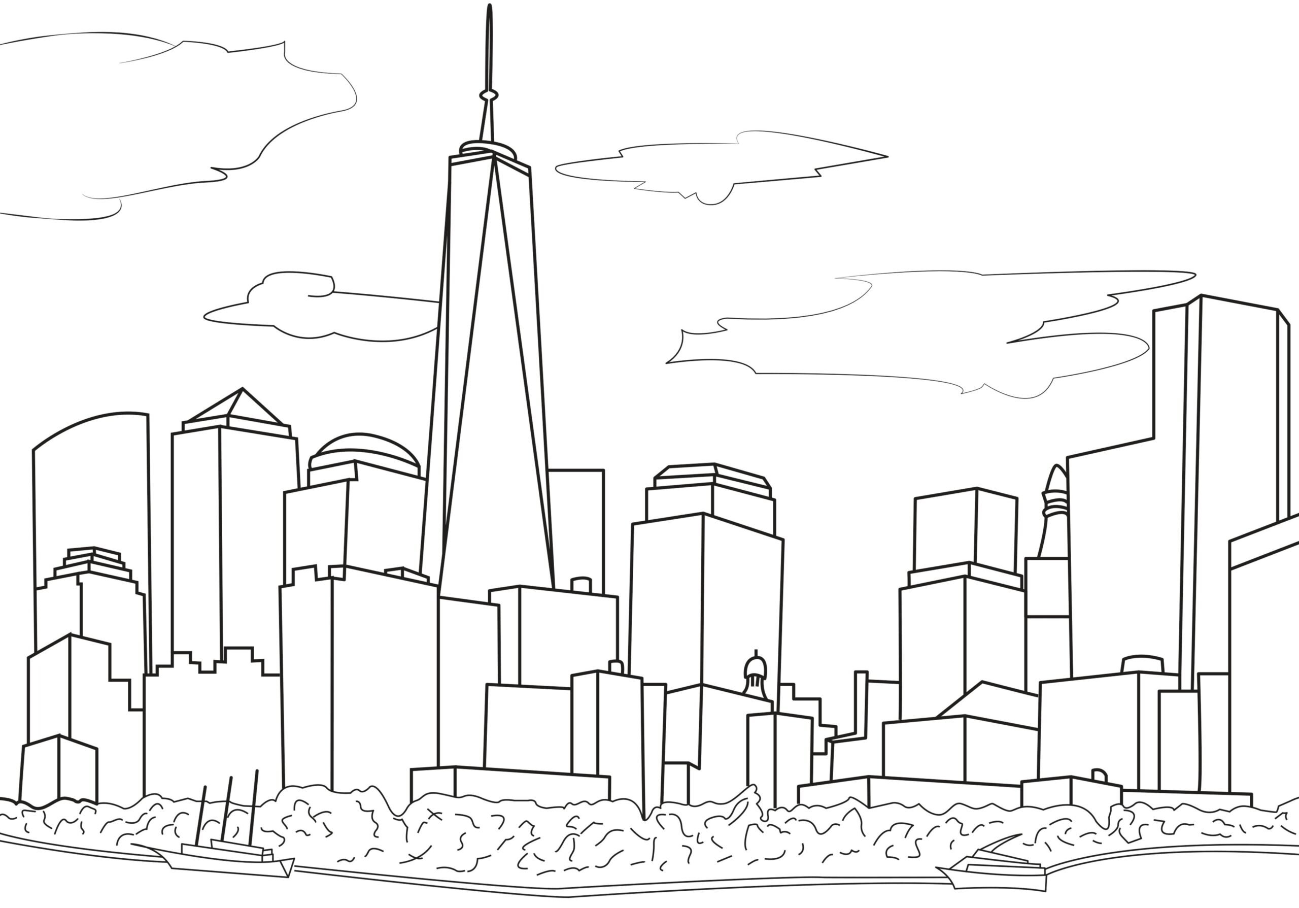 New York Skyline New York Coloring Pages For Adults