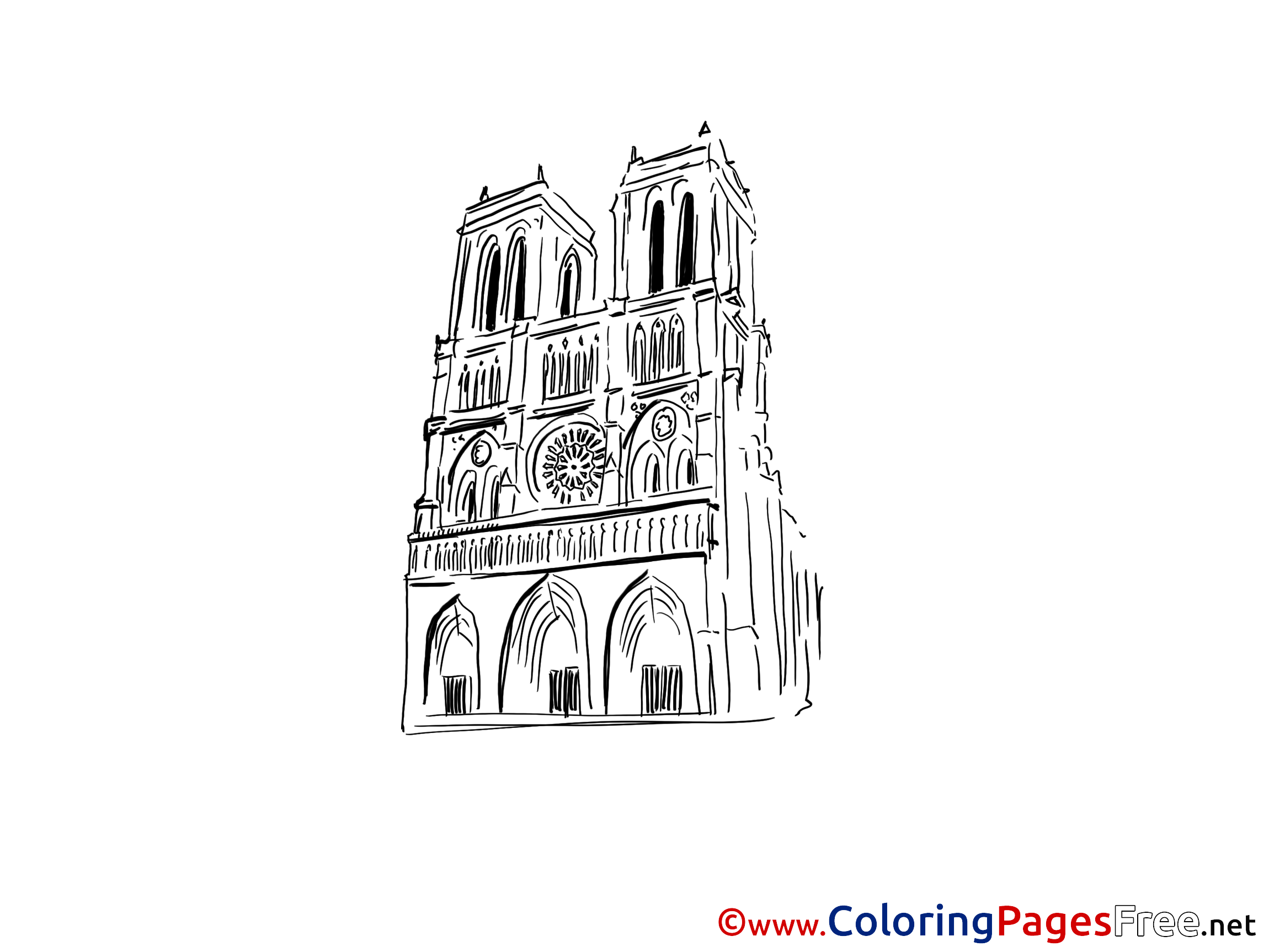 Notre Dame Paris Children Download Colouring Page