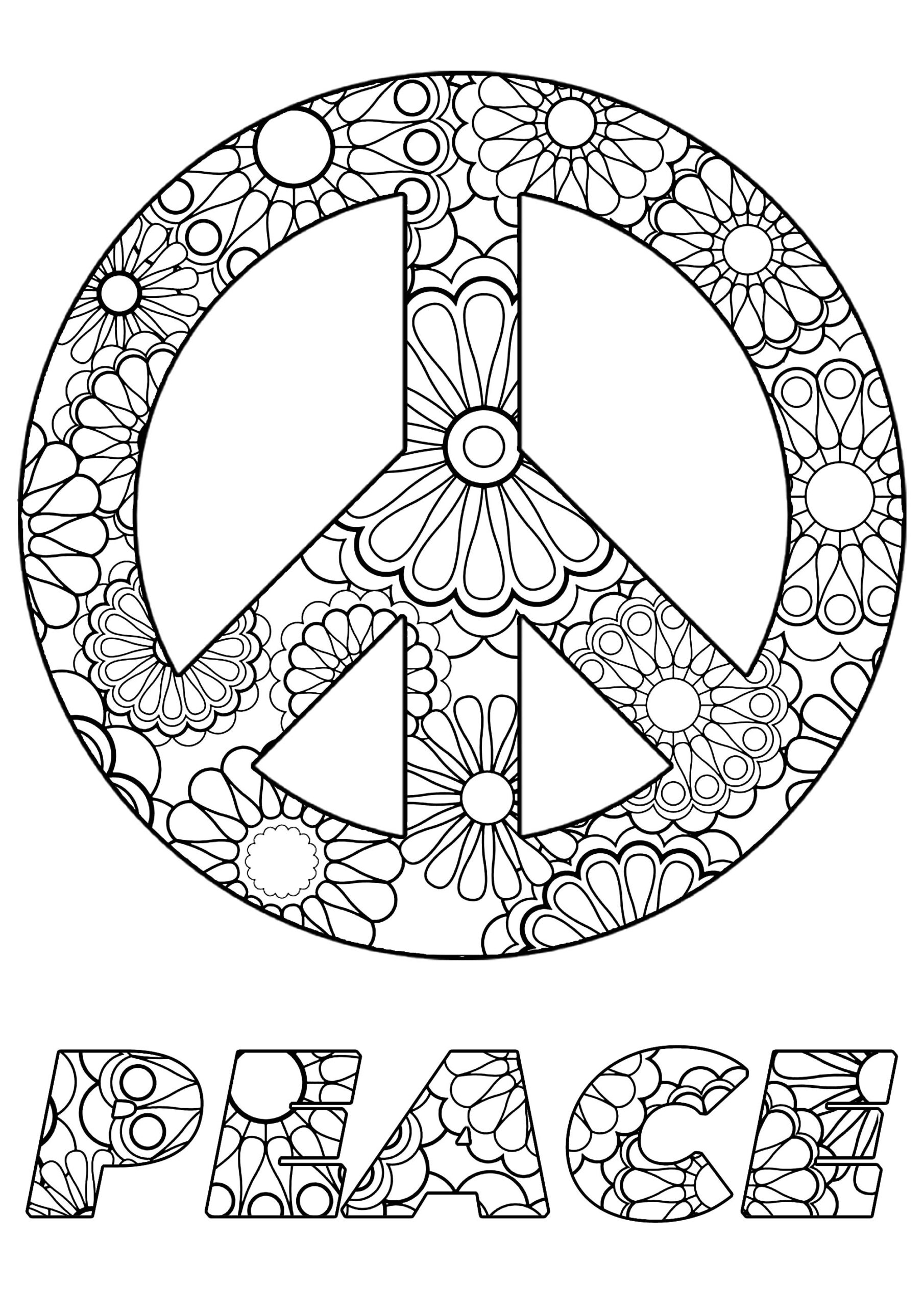Peace Symbol Anti Stress Zen Coloring Pages For Adults