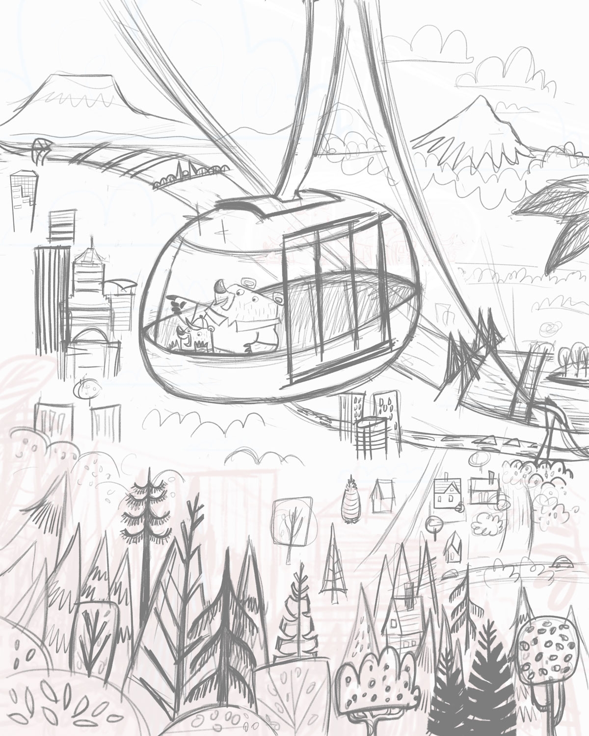 Portland Oregon Aerial Tram Print Josh Cleland Portland Oregon Illustrator And Designer