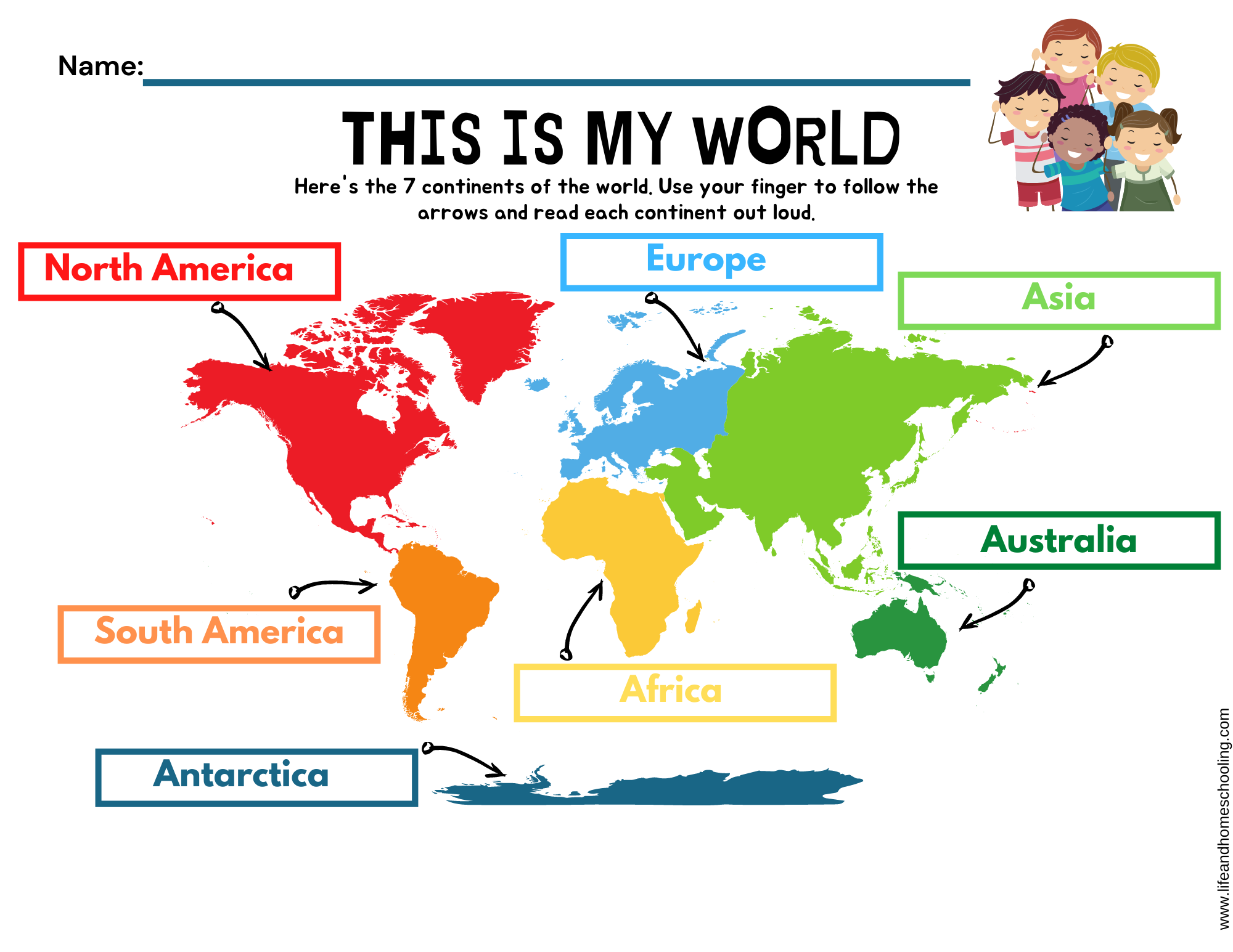Printable 7 Continents Coloring Page