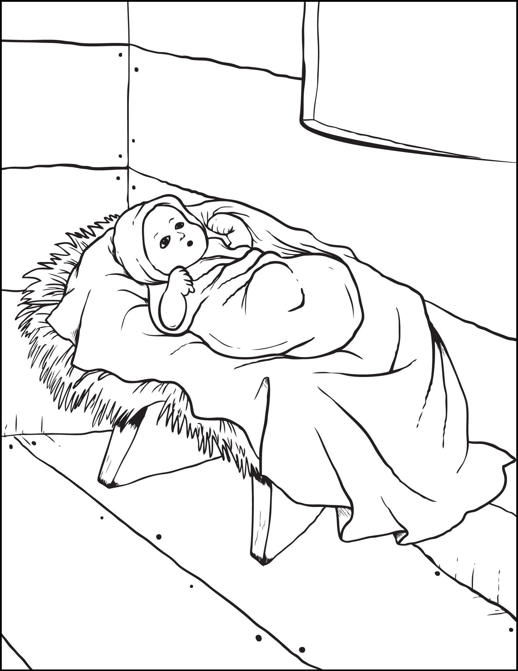 Printable Baby Jesus In The Manger Christmas Coloring Page For Kids Christmas Coloring Pages
