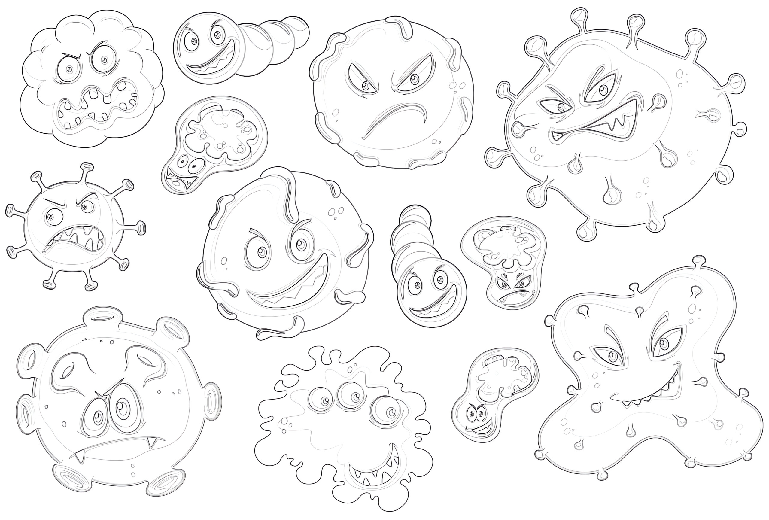 Printable Bacteria With Facial Expressions Coloring Page Mimi Panda