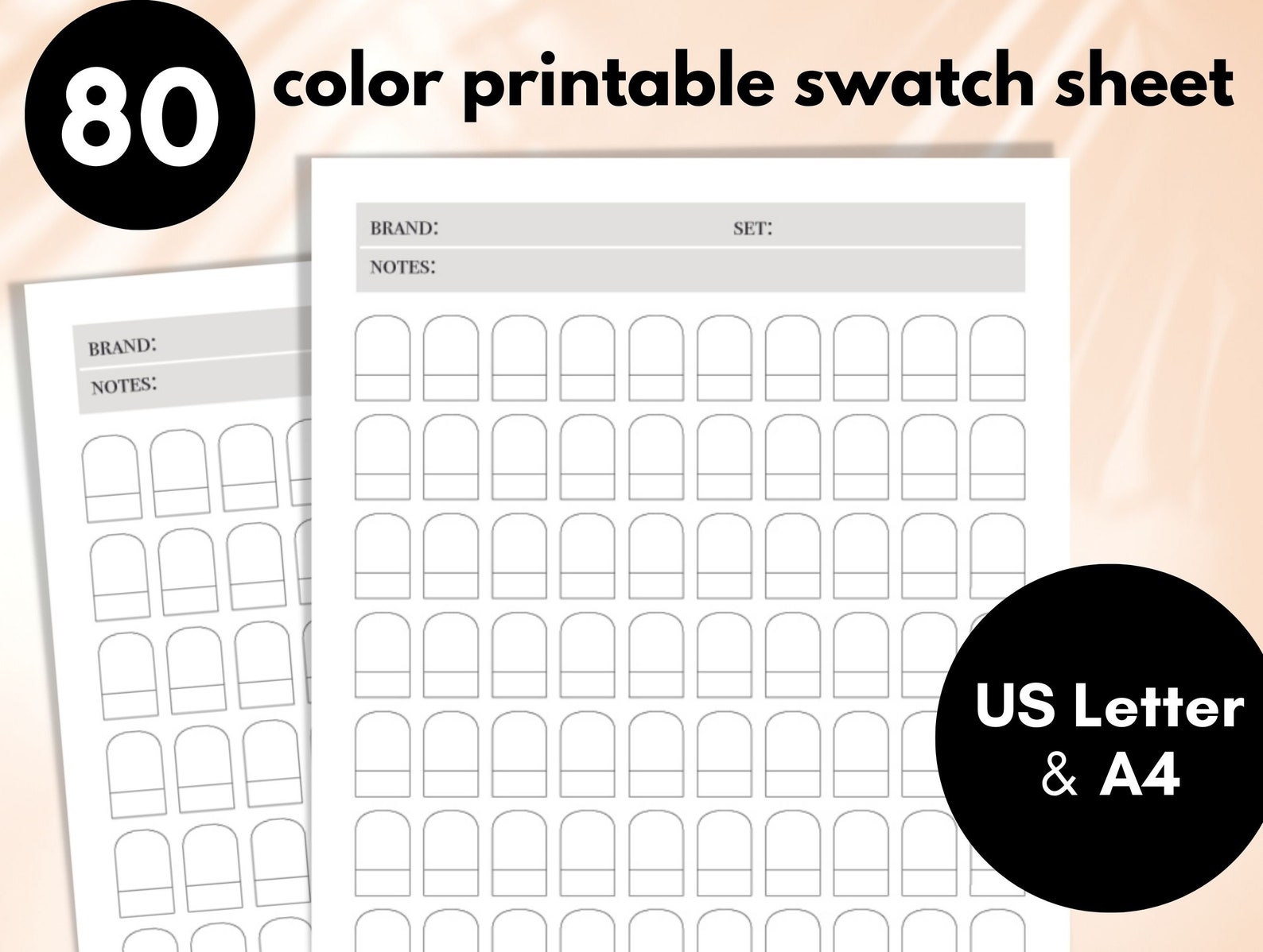 Printable Color Swatch Chart 80 Colors Blank Color Swatch Sheet Color Swatch PDF Color