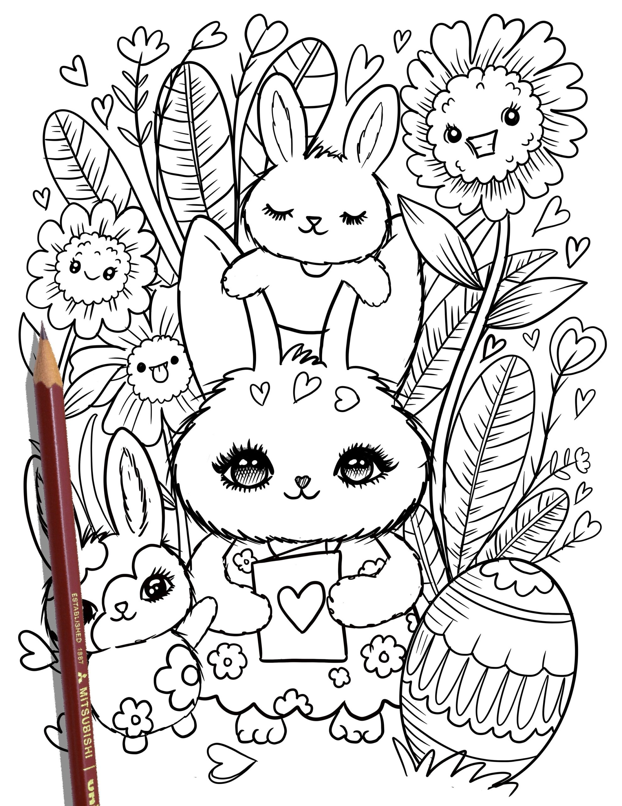 PRINTABLE Cute Easter Coloring Page Hand Drawn Coloring Etsy Australia