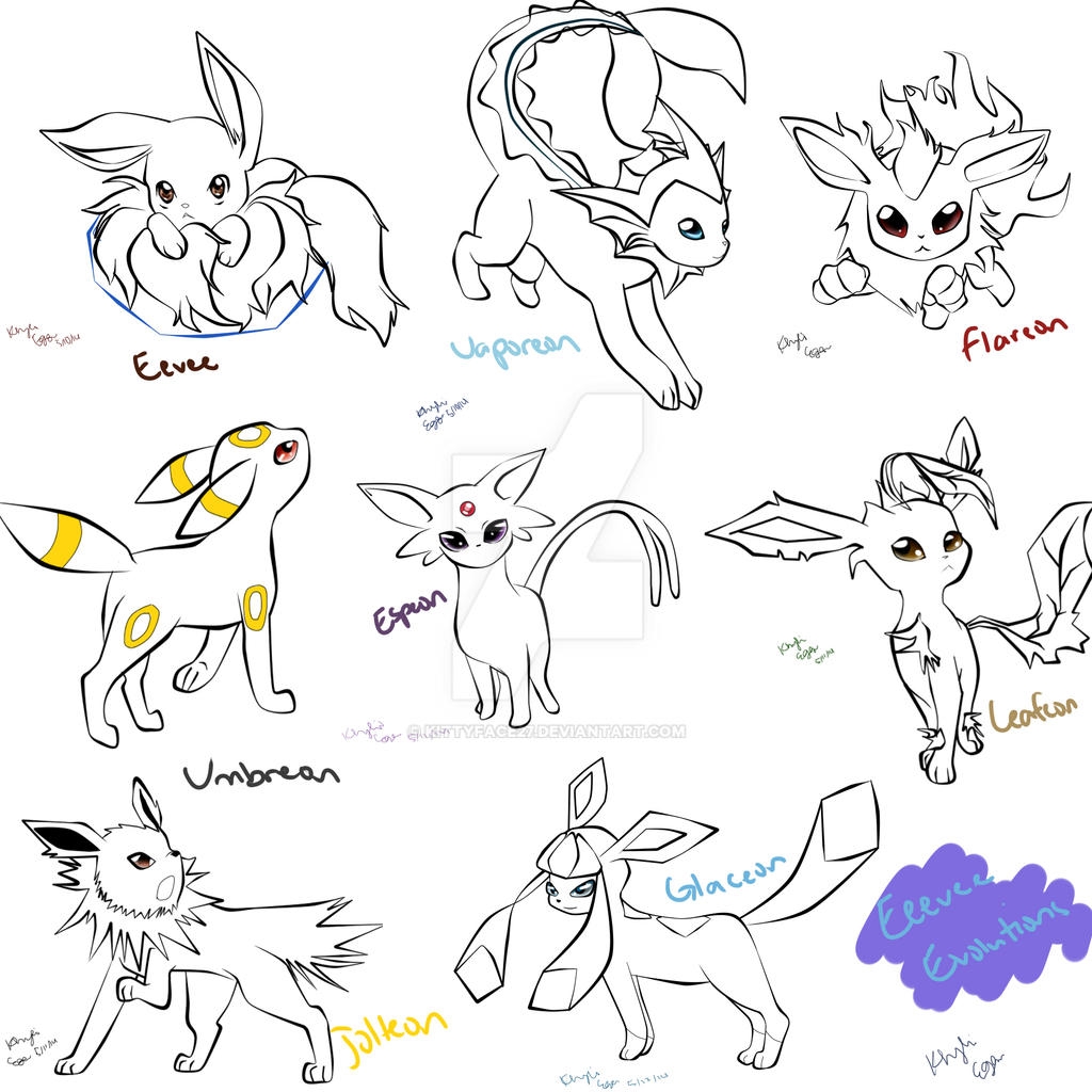 Printable Eevee Evolutions Coloring Pages