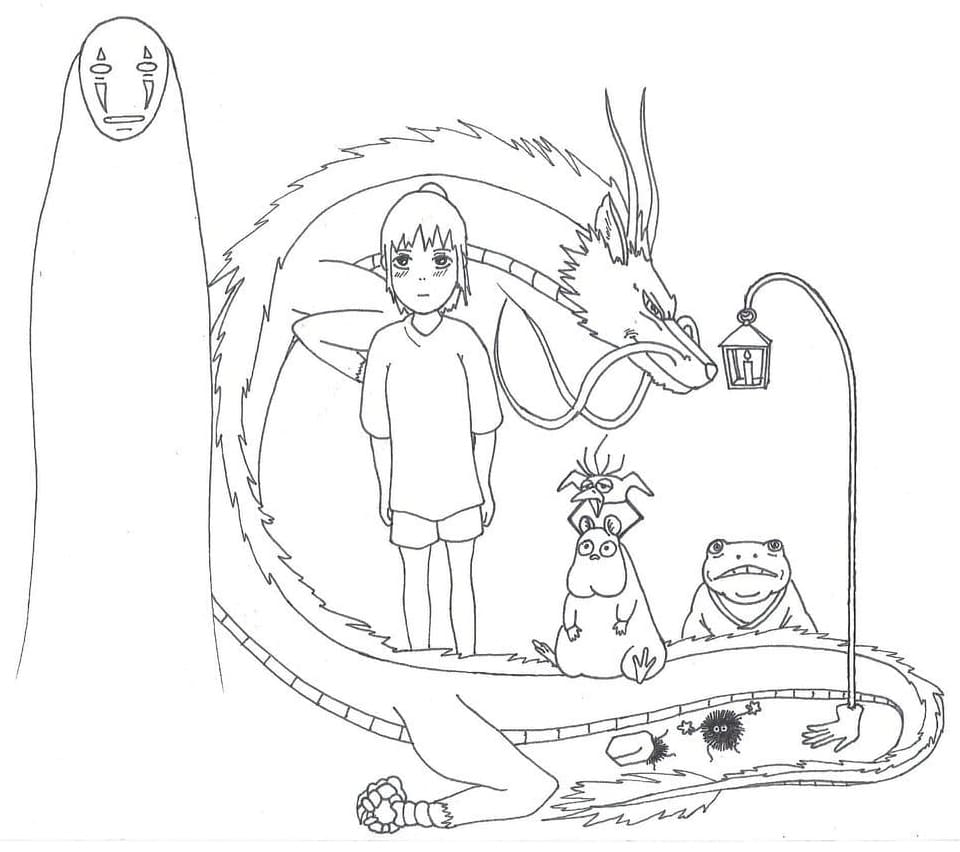 Spirited Away Characters Coloring Page