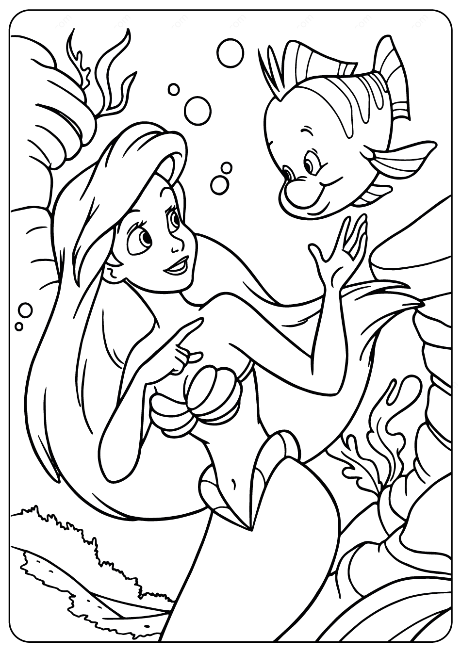 Ariel And Flounder Coloring Pages